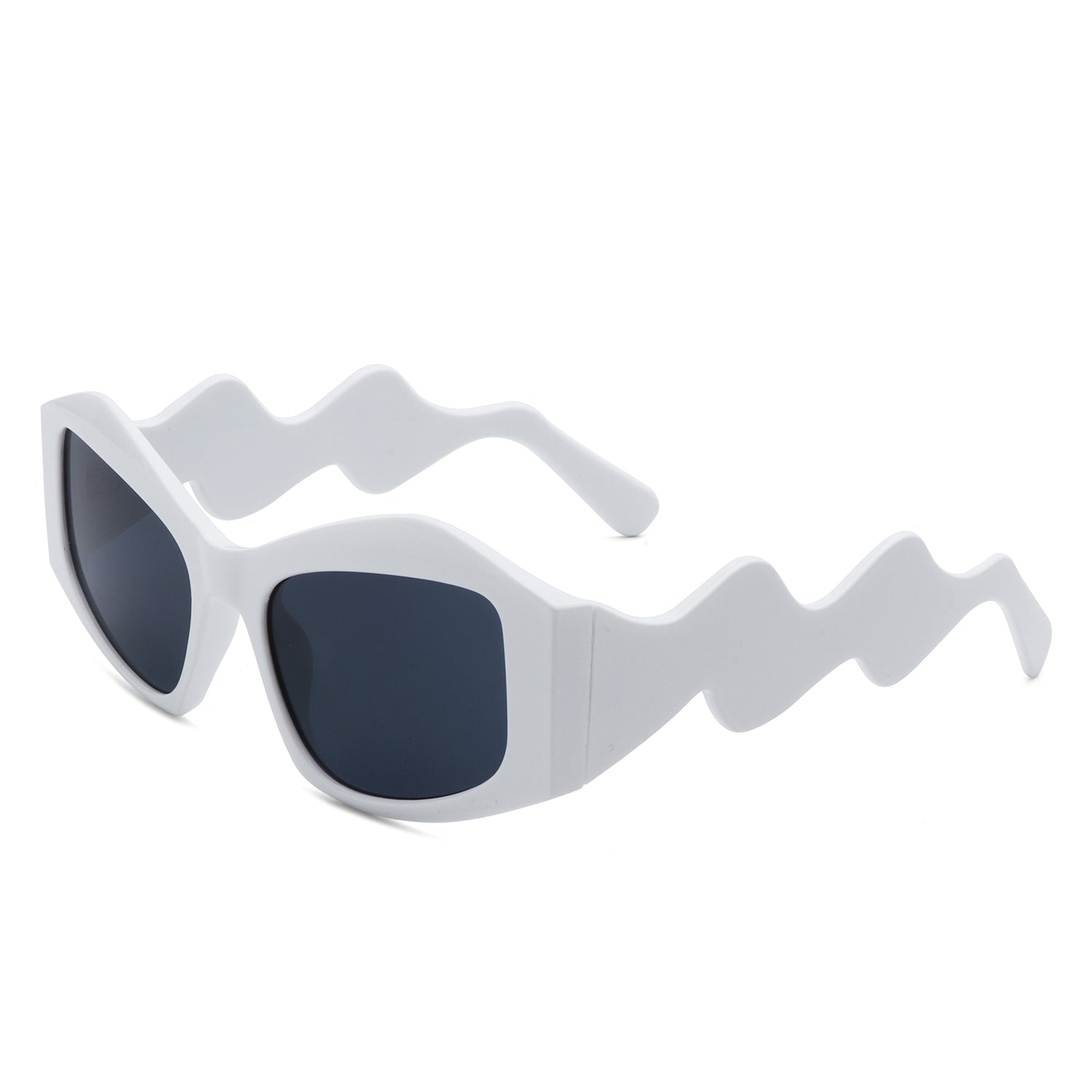 Shimmerz Oversized Square Irregular Wavy Temple Sunglasses with a stylish design and UV protection.