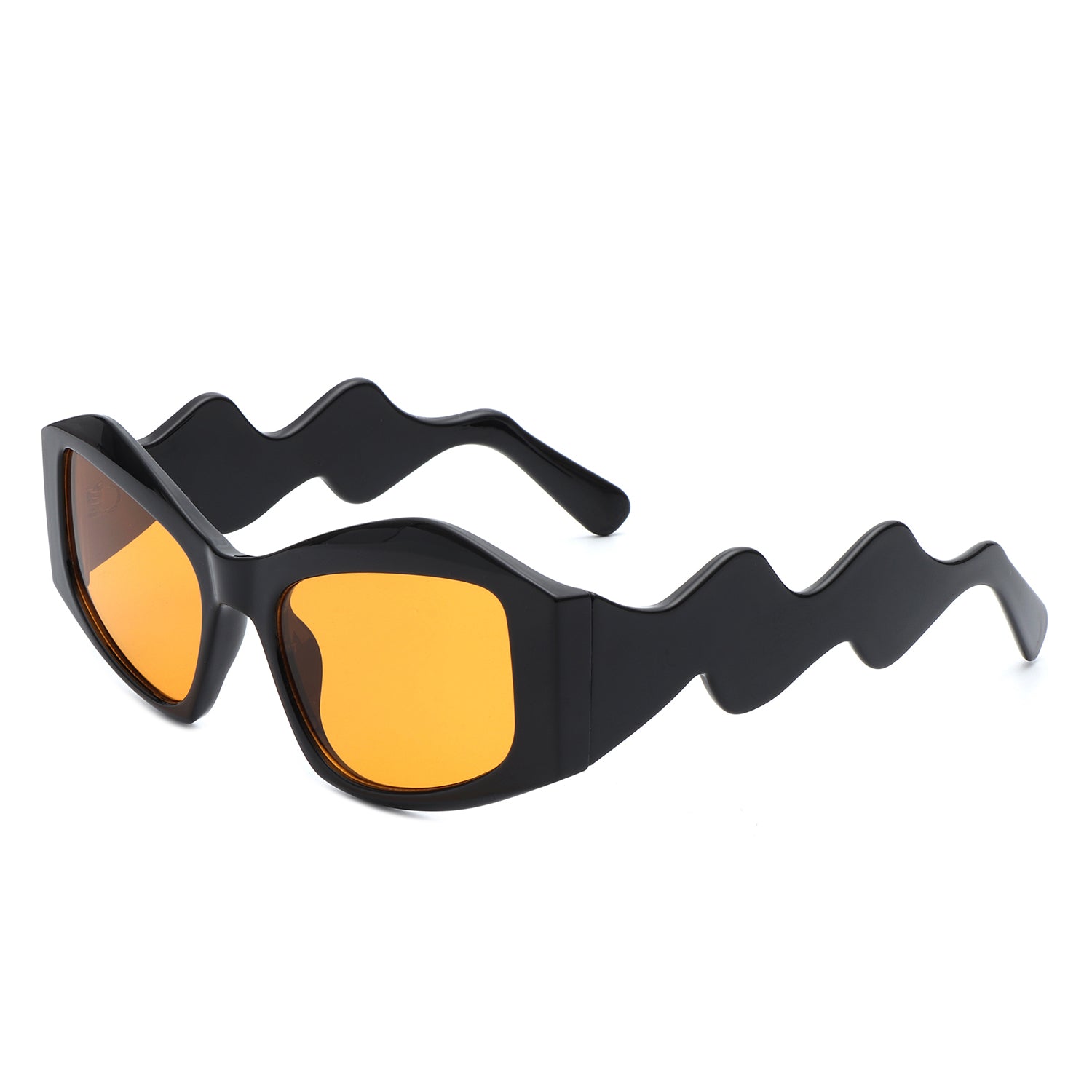 Shimmerz Oversized Square Irregular Wavy Temple Sunglasses with a stylish design and UV protection.