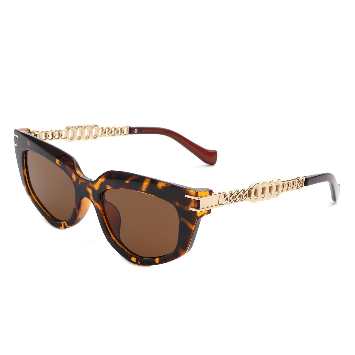 Skylight Women's Cat Eye Sunglasses featuring a chic chain link design, plastic and metal frame, and UV protection.
