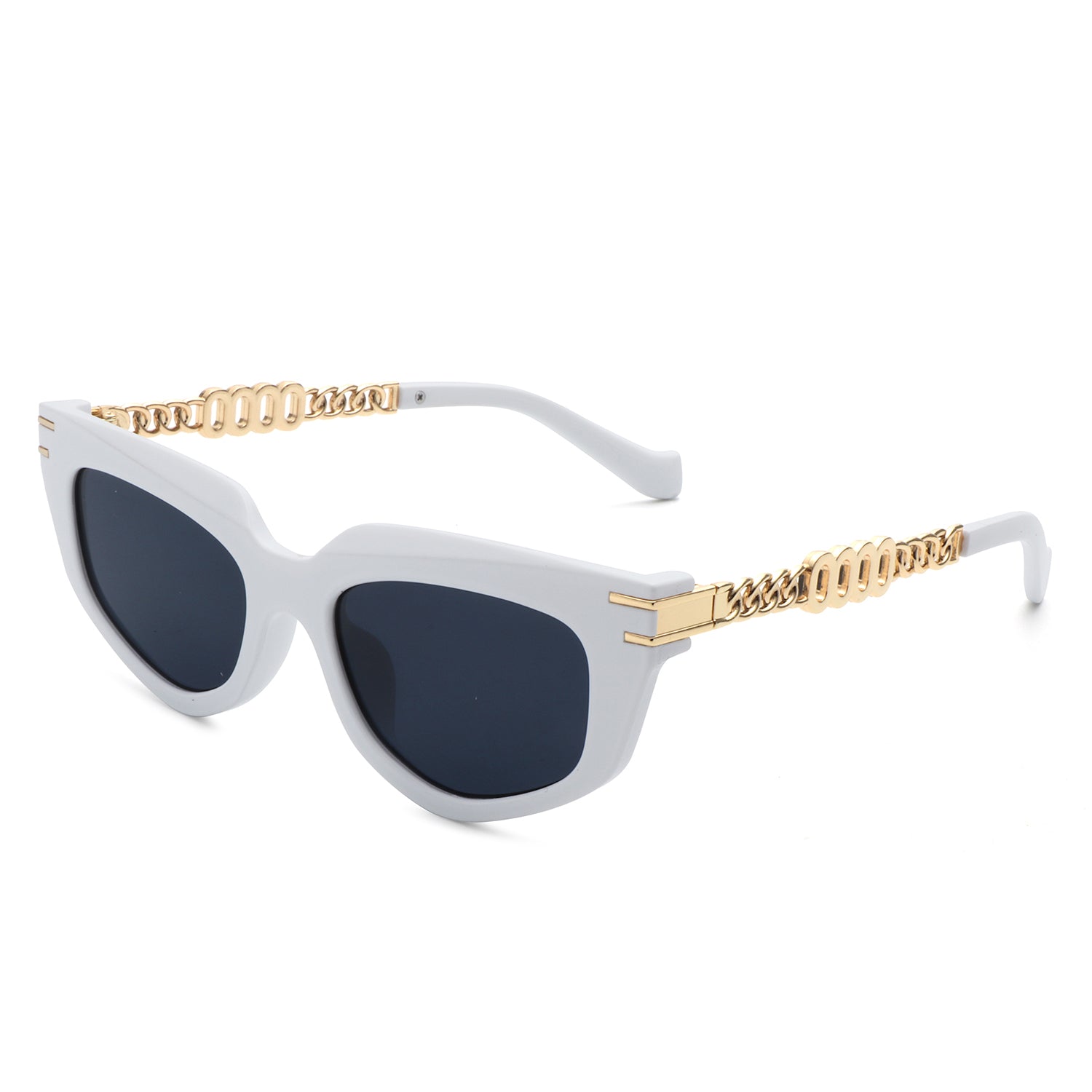 Skylight Women's Cat Eye Sunglasses featuring a chic chain link design, plastic and metal frame, and UV protection.