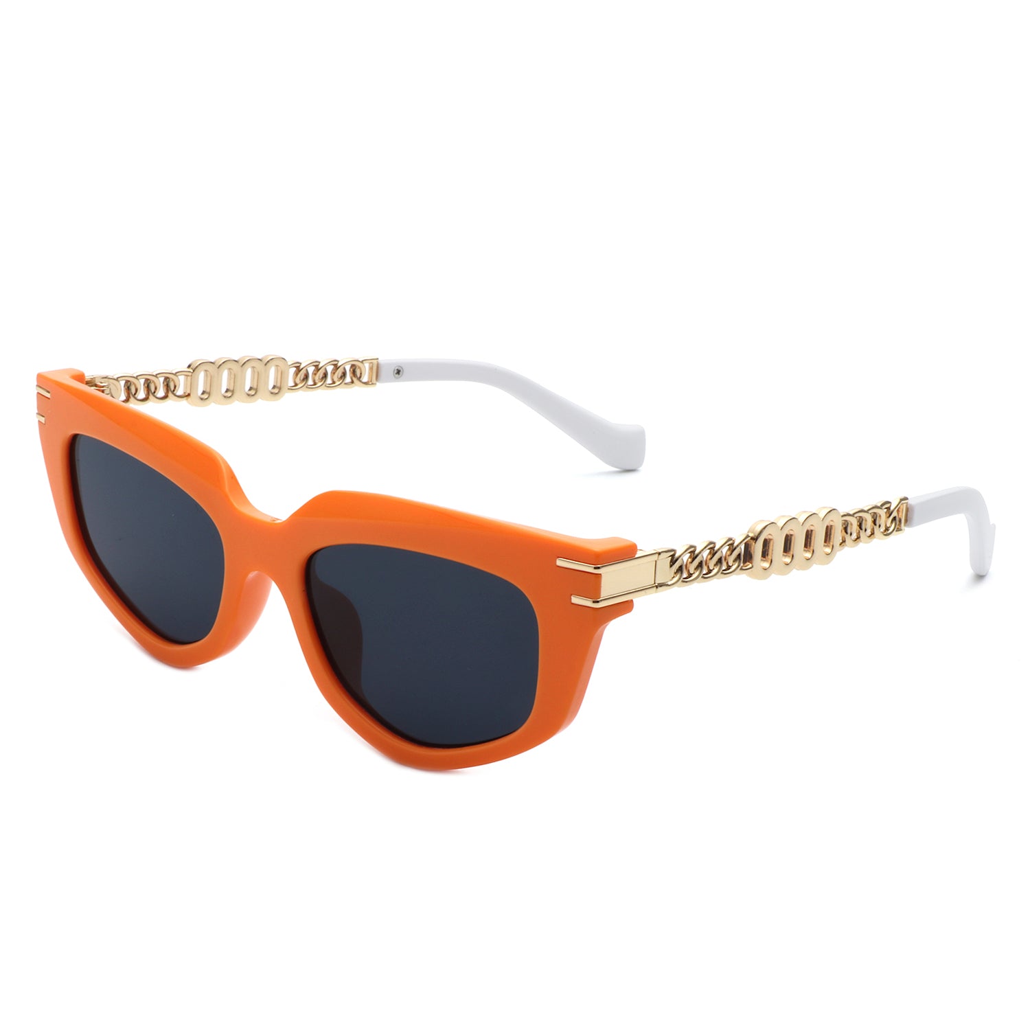Skylight Women's Cat Eye Sunglasses featuring a chic chain link design, plastic and metal frame, and UV protection.