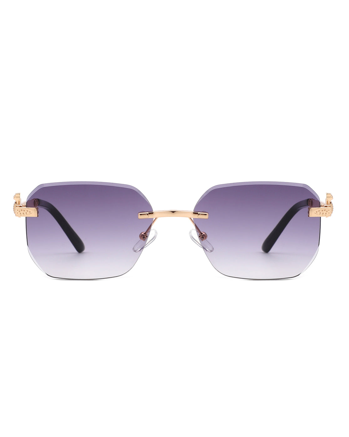 Cramilo rimless rectangle tinted sunglasses with a minimalist design, showcasing lightweight frames and tinted lenses.
