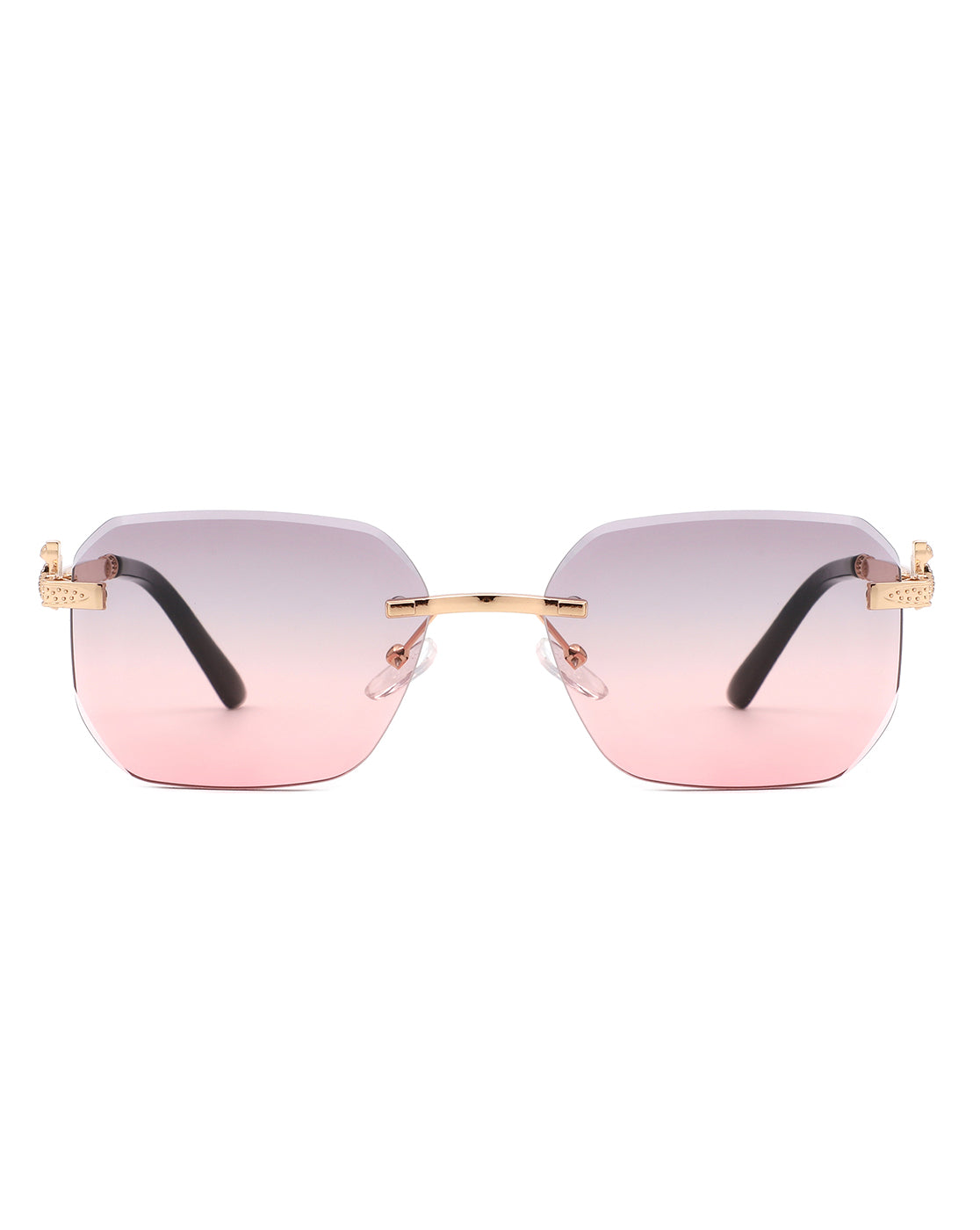 Cramilo rimless rectangle tinted sunglasses with a minimalist design, showcasing lightweight frames and tinted lenses.