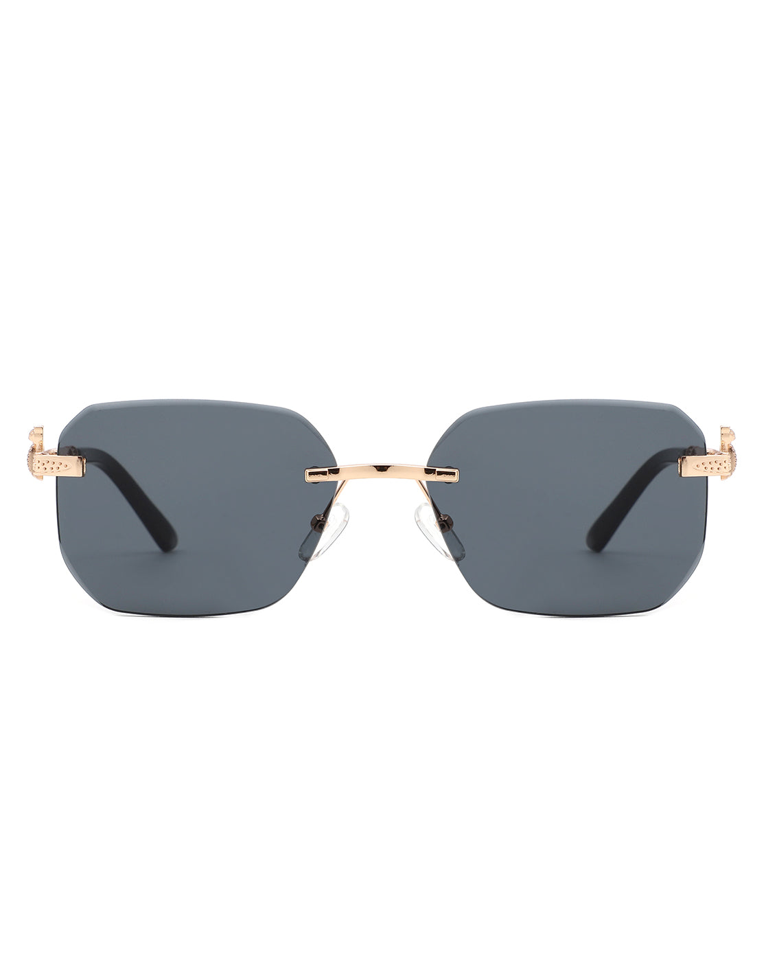 Cramilo rimless rectangle tinted sunglasses with a minimalist design, showcasing lightweight frames and tinted lenses.