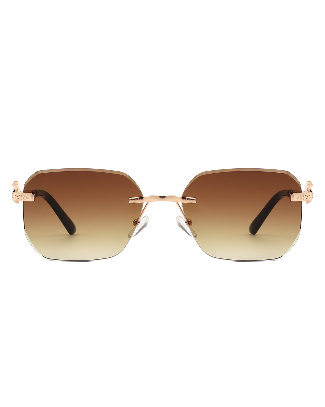 Cramilo rimless rectangle tinted sunglasses with a minimalist design, showcasing lightweight frames and tinted lenses.