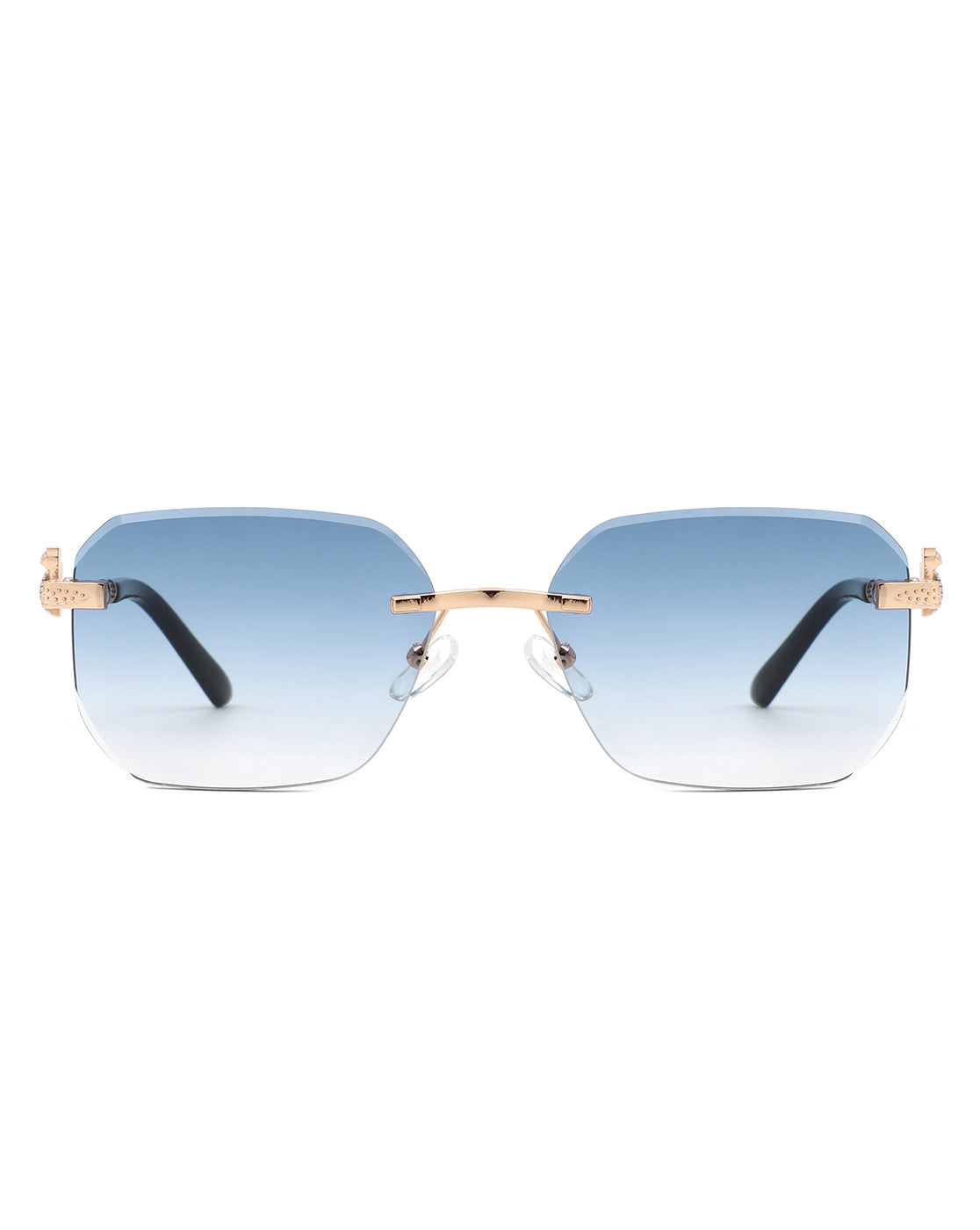 Cramilo rimless rectangle tinted sunglasses with a minimalist design, showcasing lightweight frames and tinted lenses.