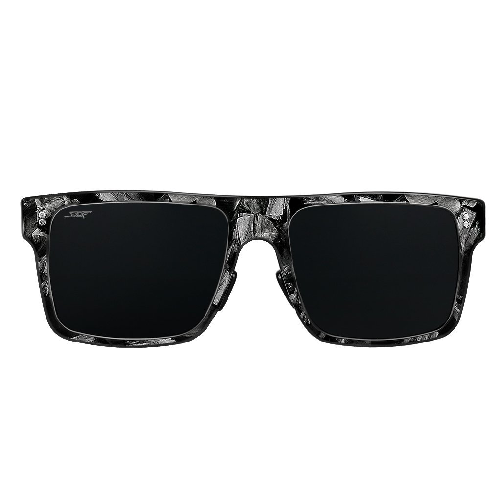 A pair of stylish Forged Carbon Fiber Sunglasses with polarized lenses, featuring square frames and a lightweight design, ideal for outdoor activities.