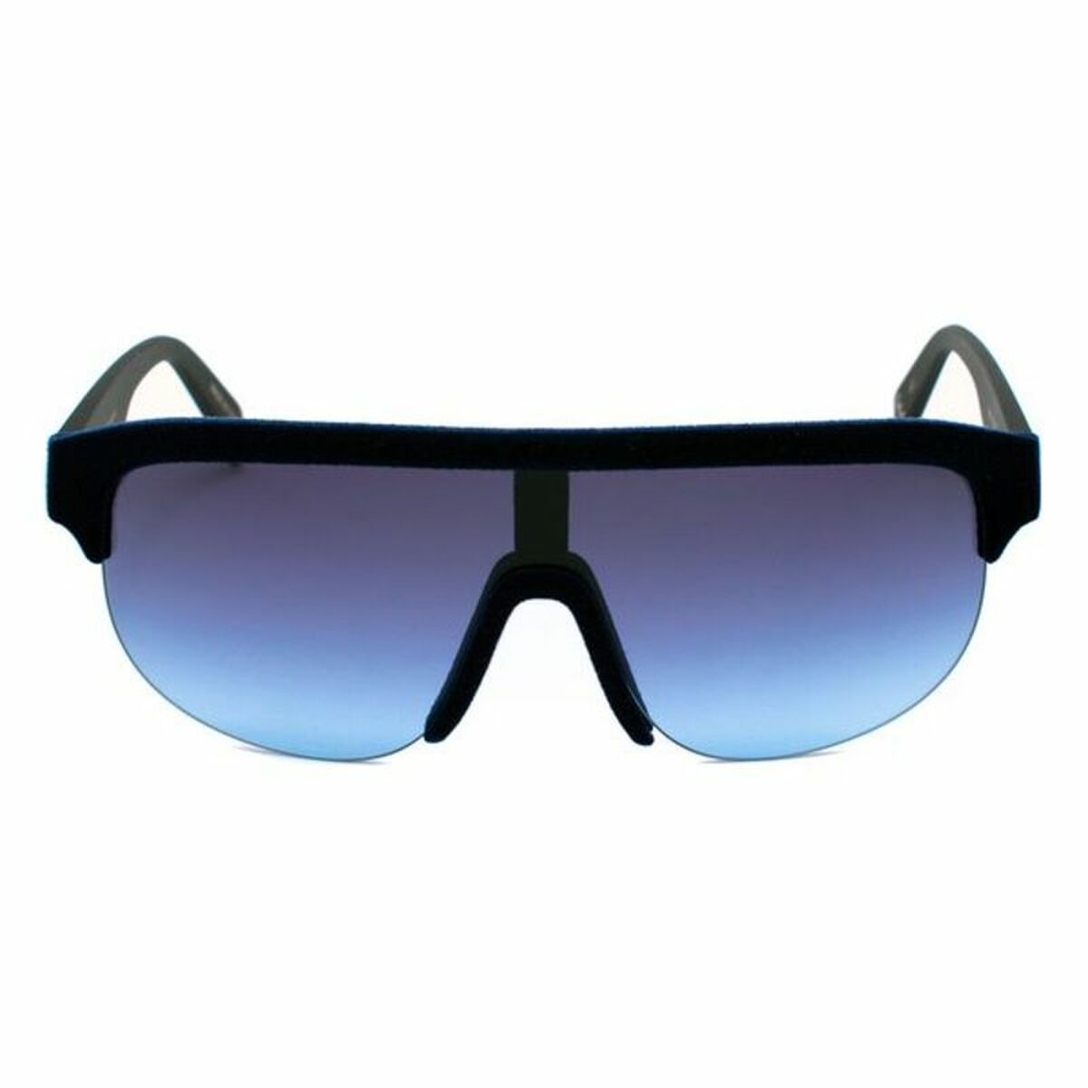 Sunglasses with blue-tinted lenses.