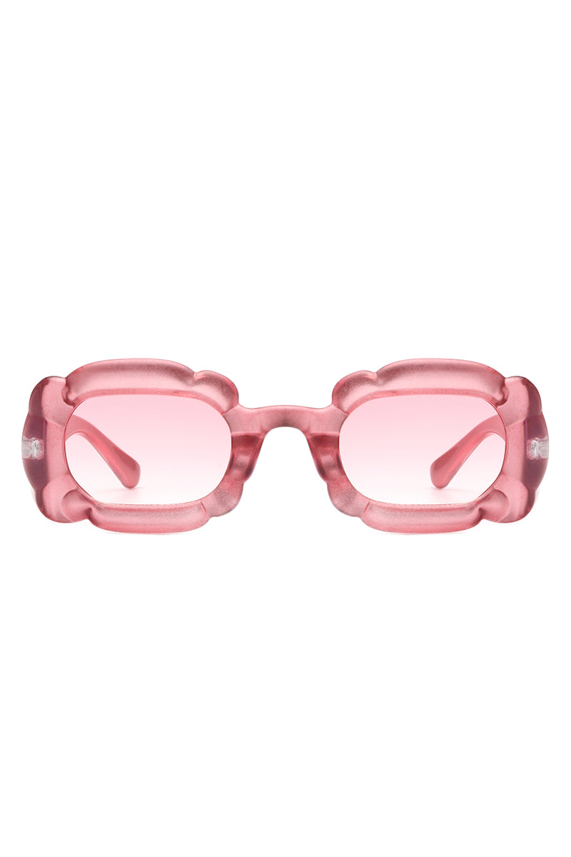 Cramilo Uplift Geometric Irregular Thick Frame Square Fashion Sunglasses with gradient mirrored lenses and stylish packaging.