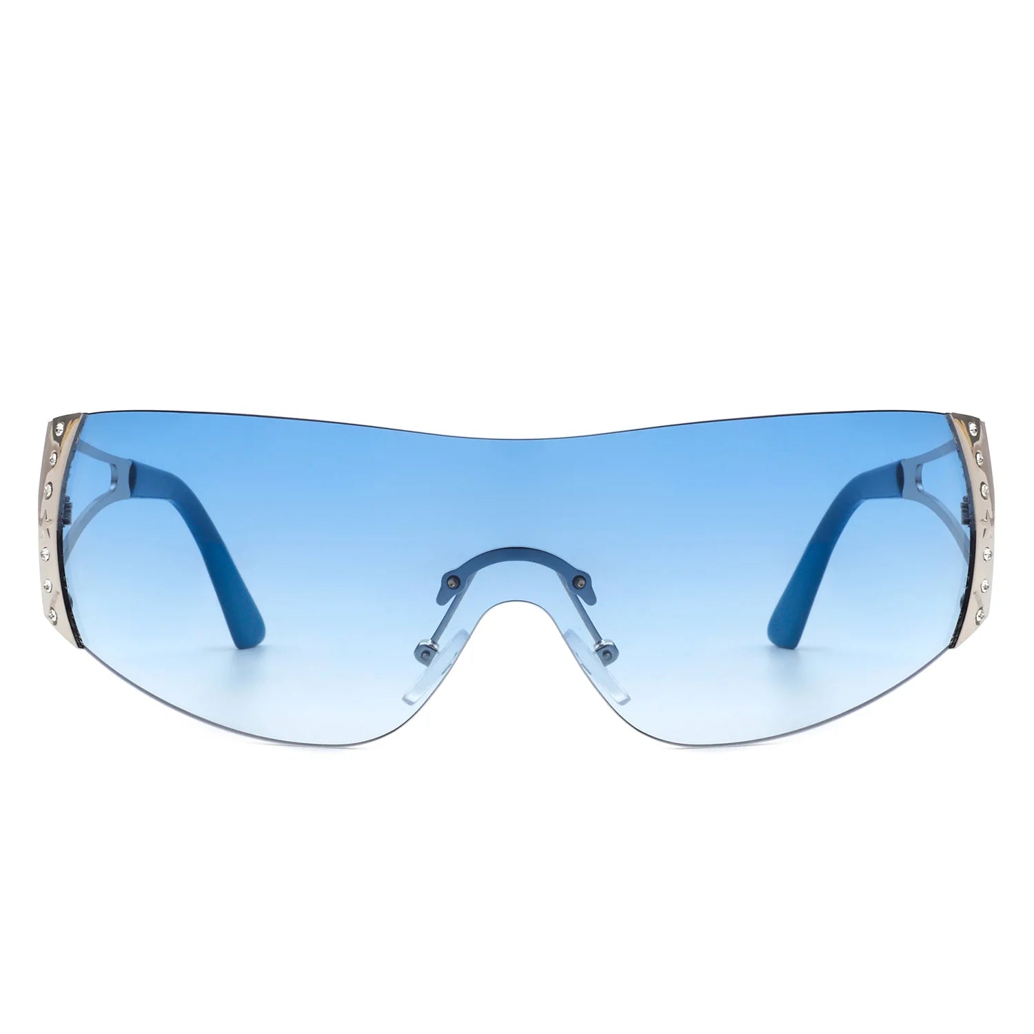 Vaeris Rimless Rectangle Chic Rhinestone Luxury Sunglasses featuring a stylish rimless design with rhinestone accents, perfect for fashion-forward individuals.