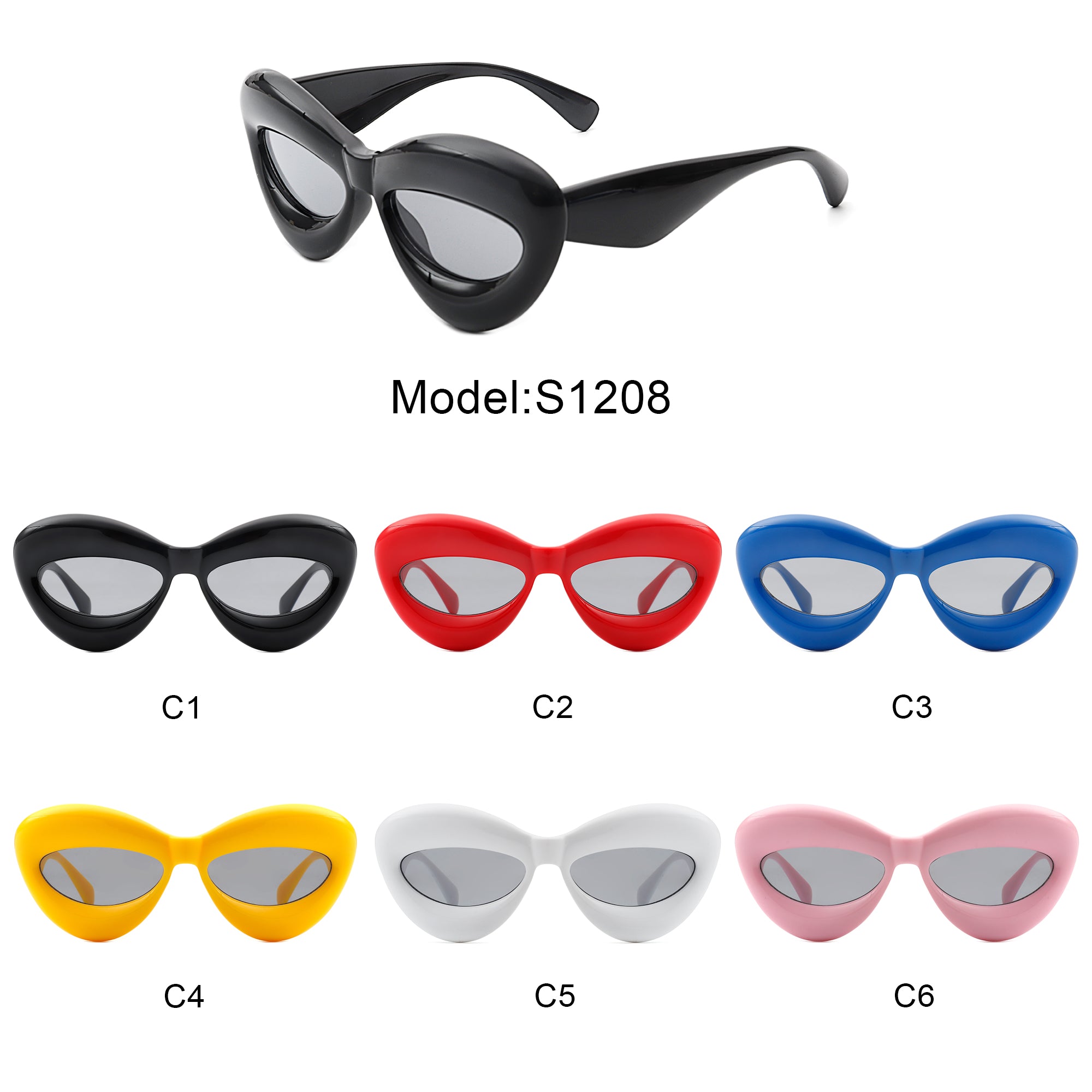 Vexa Oversized Irregular Lips Shape Women's Sunglasses with a playful lips design and thick candy-colored frame.