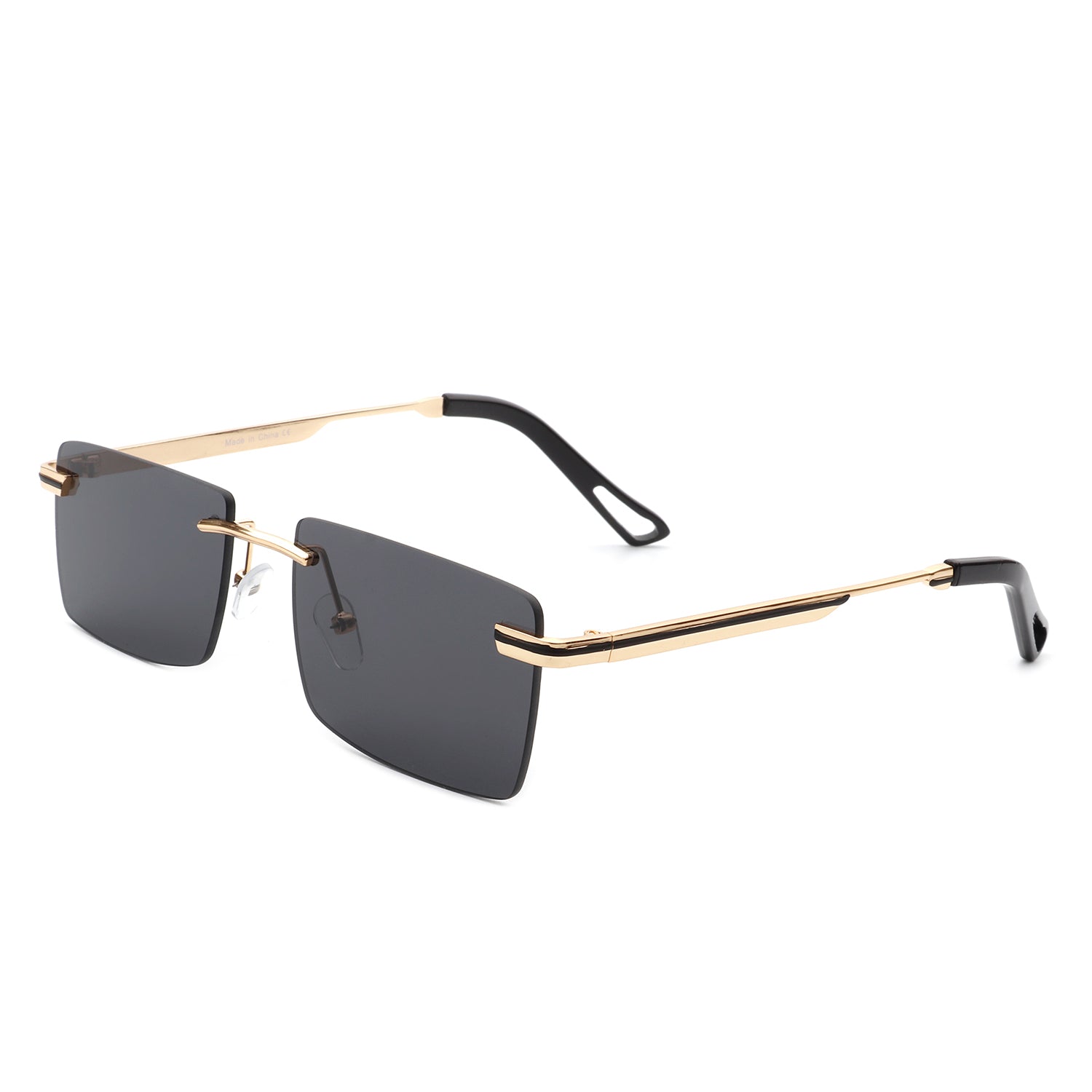 Vibrante Rectangle Rimless Retro Tinted Fashion Flat Top Sunglasses with metal frame and tinted lenses.