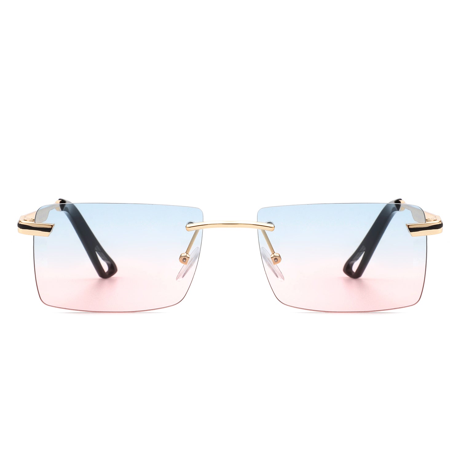 Vibrante Rectangle Rimless Retro Tinted Fashion Flat Top Sunglasses with metal frame and tinted lenses.
