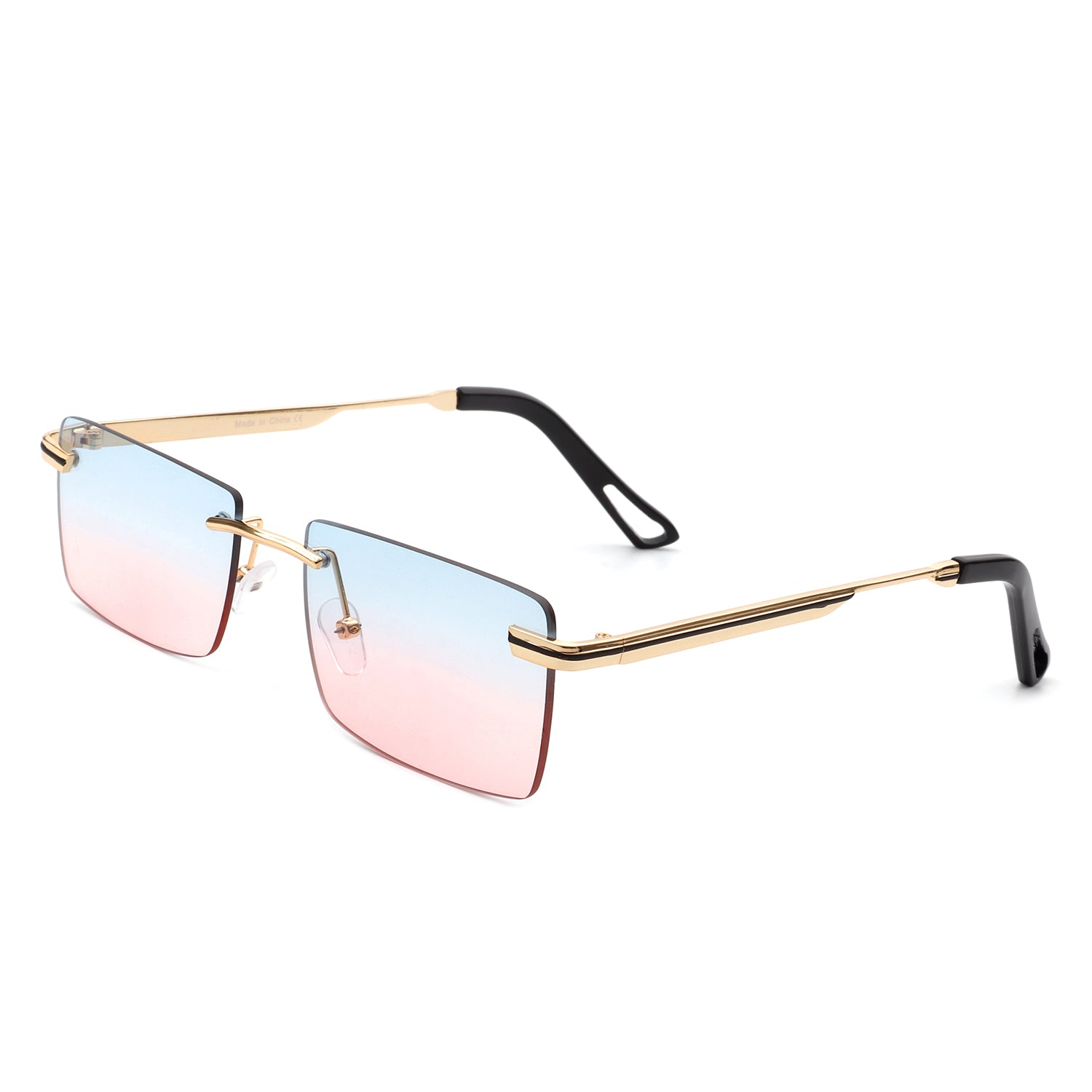 Vibrante Rectangle Rimless Retro Tinted Fashion Flat Top Sunglasses with metal frame and tinted lenses.