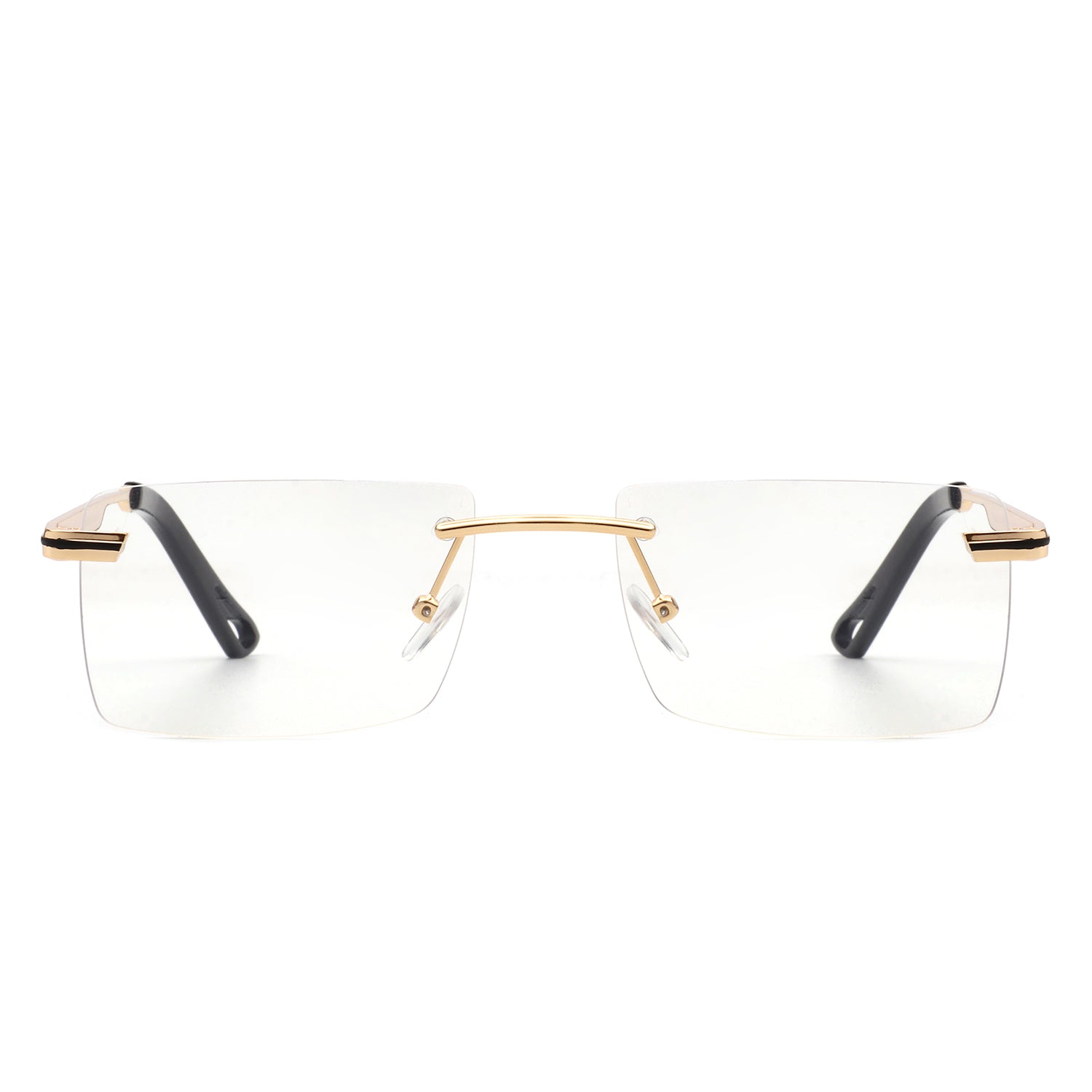 Vibrante Rectangle Rimless Retro Tinted Fashion Flat Top Sunglasses with metal frame and tinted lenses.