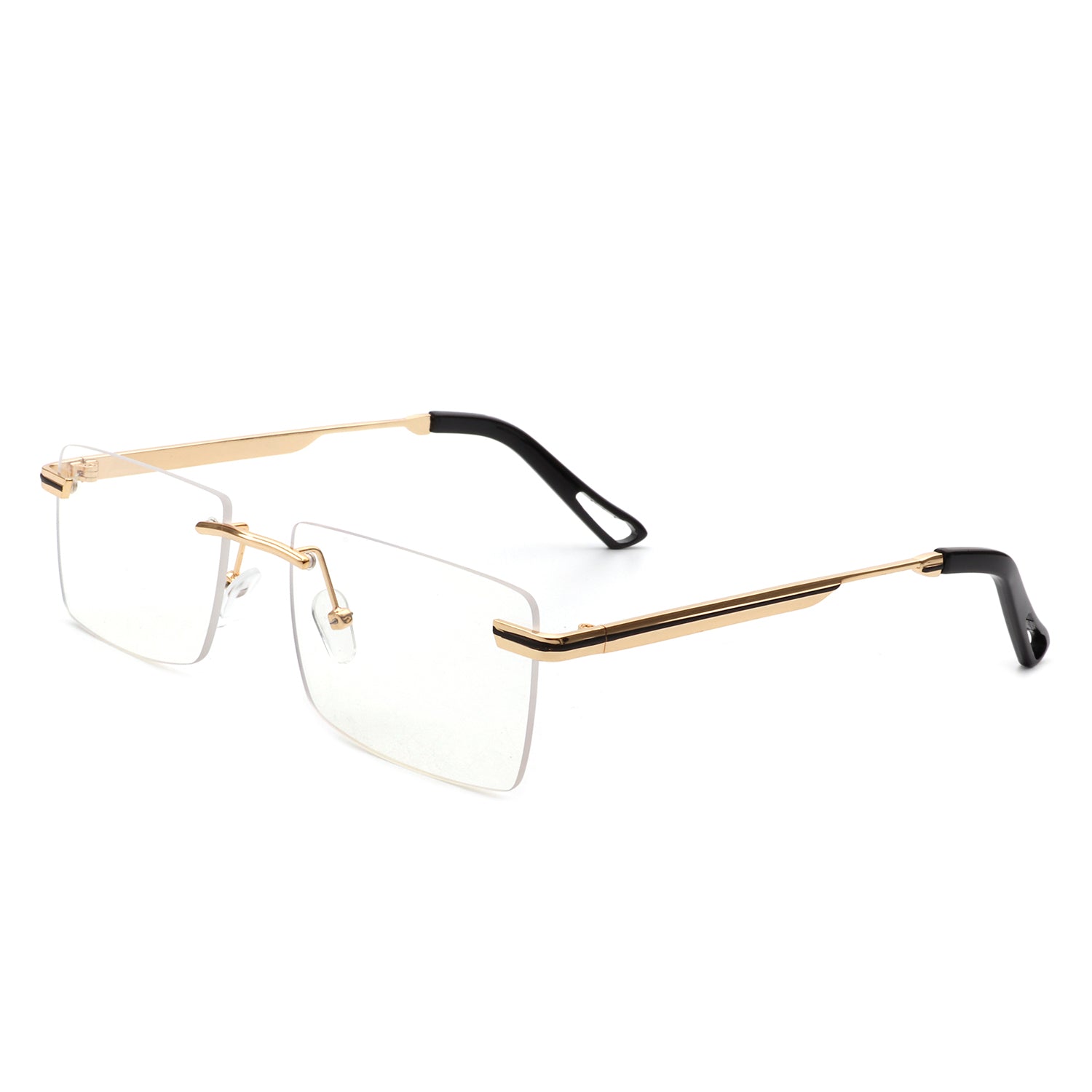 Vibrante Rectangle Rimless Retro Tinted Fashion Flat Top Sunglasses with metal frame and tinted lenses.