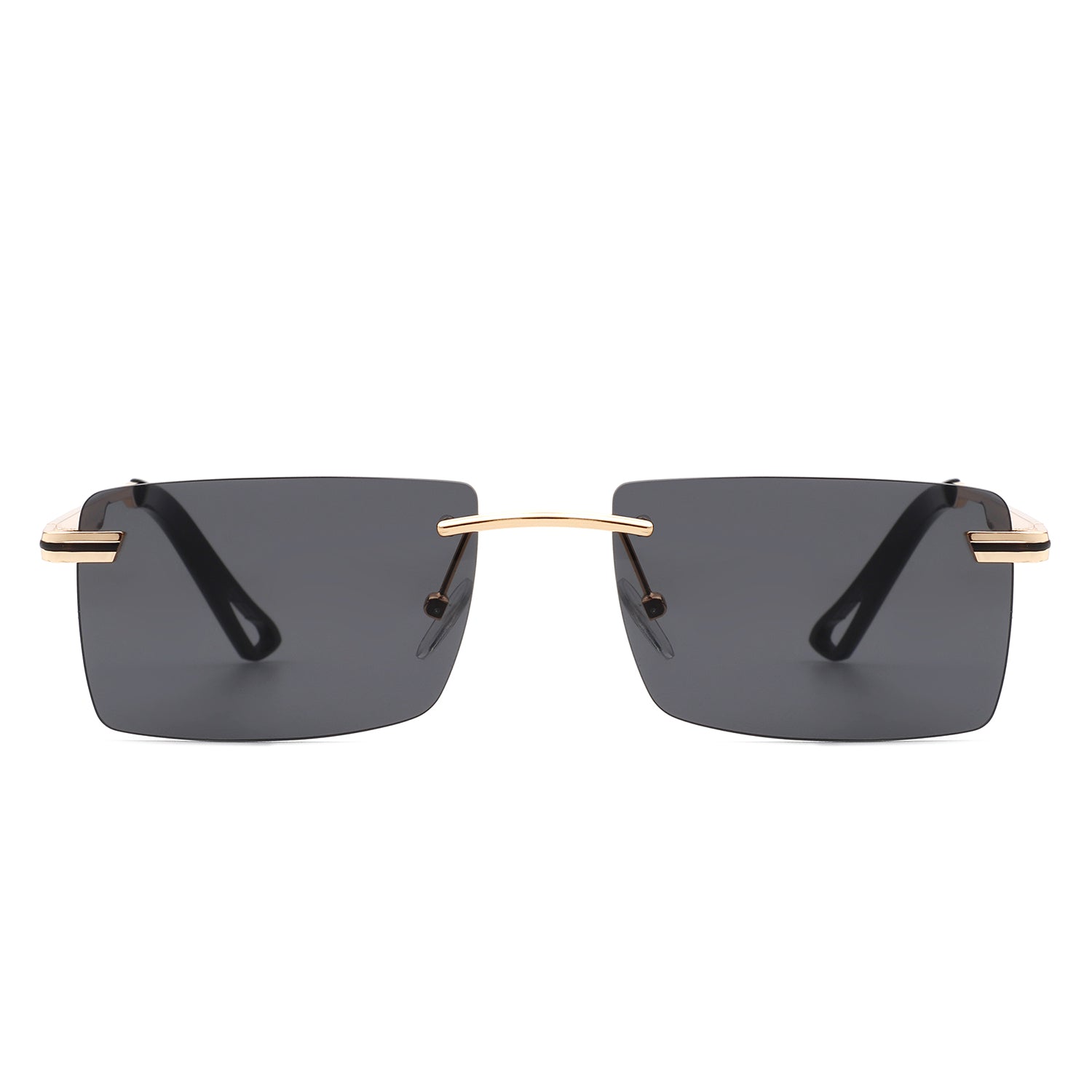 Vibrante Rectangle Rimless Retro Tinted Fashion Flat Top Sunglasses with metal frame and tinted lenses.