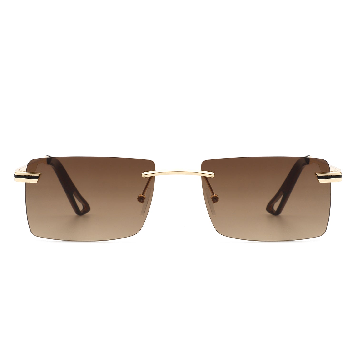 Vibrante Rectangle Rimless Retro Tinted Fashion Flat Top Sunglasses with metal frame and tinted lenses.