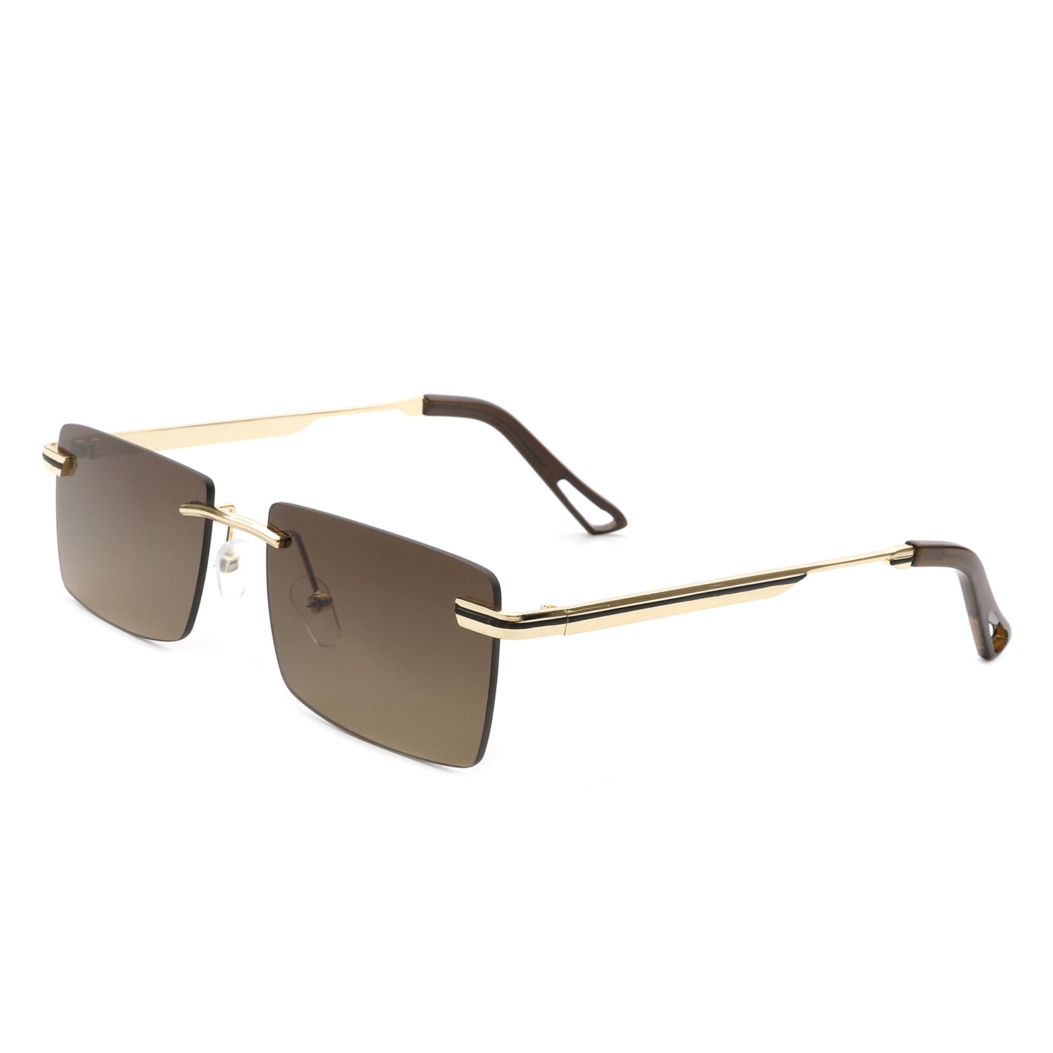 Vibrante Rectangle Rimless Retro Tinted Fashion Flat Top Sunglasses with metal frame and tinted lenses.