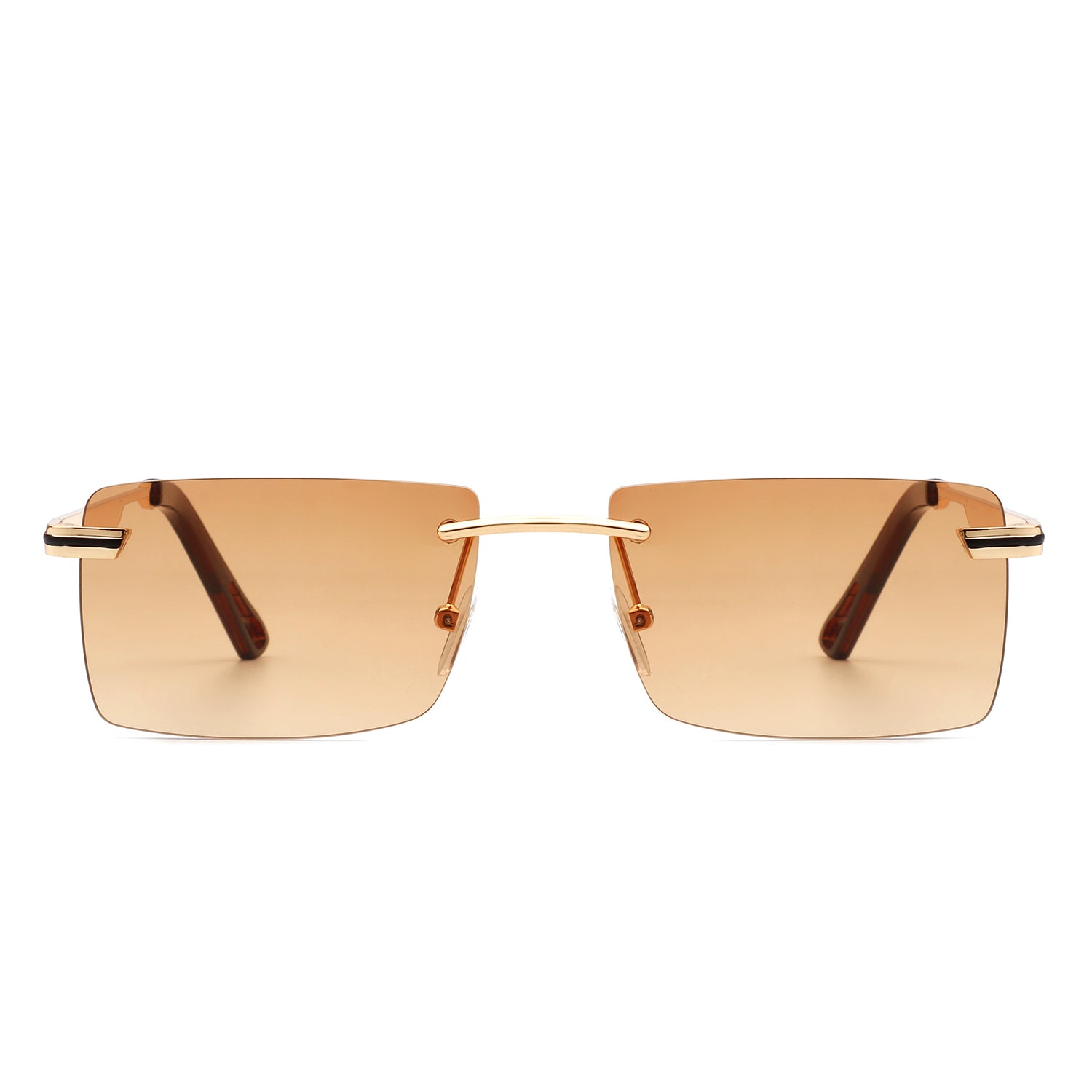 Vibrante Rectangle Rimless Retro Tinted Fashion Flat Top Sunglasses with metal frame and tinted lenses.