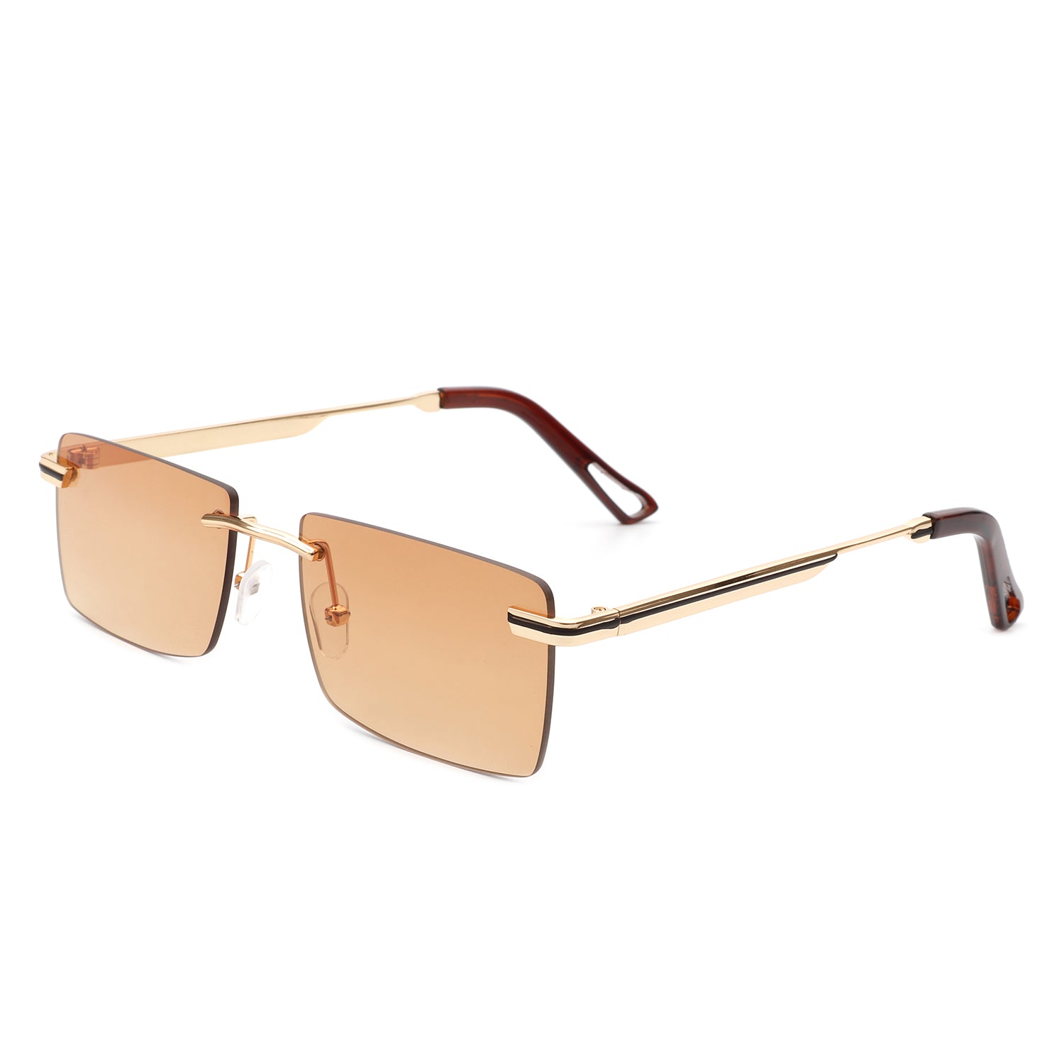 Vibrante Rectangle Rimless Retro Tinted Fashion Flat Top Sunglasses with metal frame and tinted lenses.