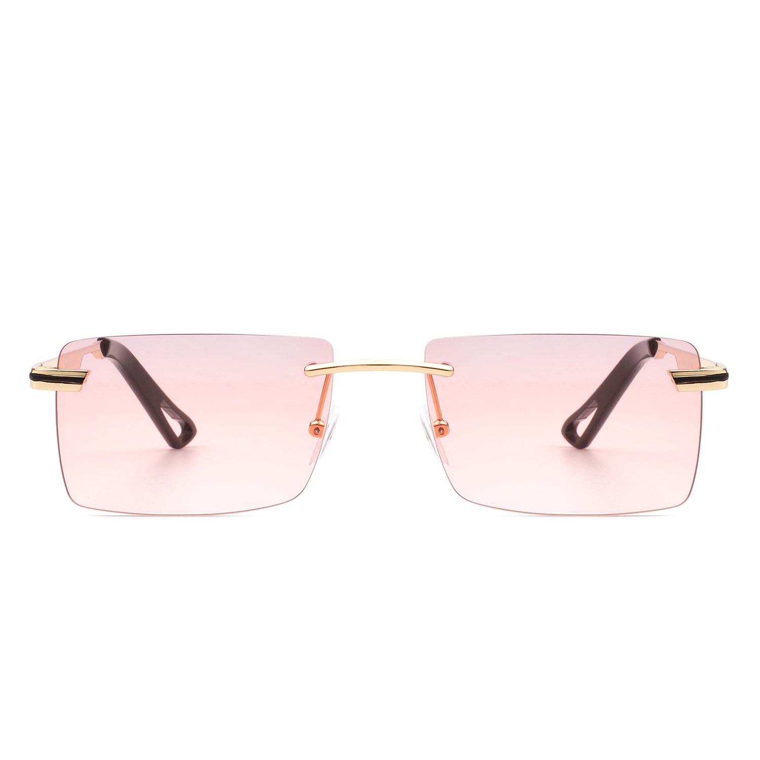 Vibrante Rectangle Rimless Retro Tinted Fashion Flat Top Sunglasses with metal frame and tinted lenses.