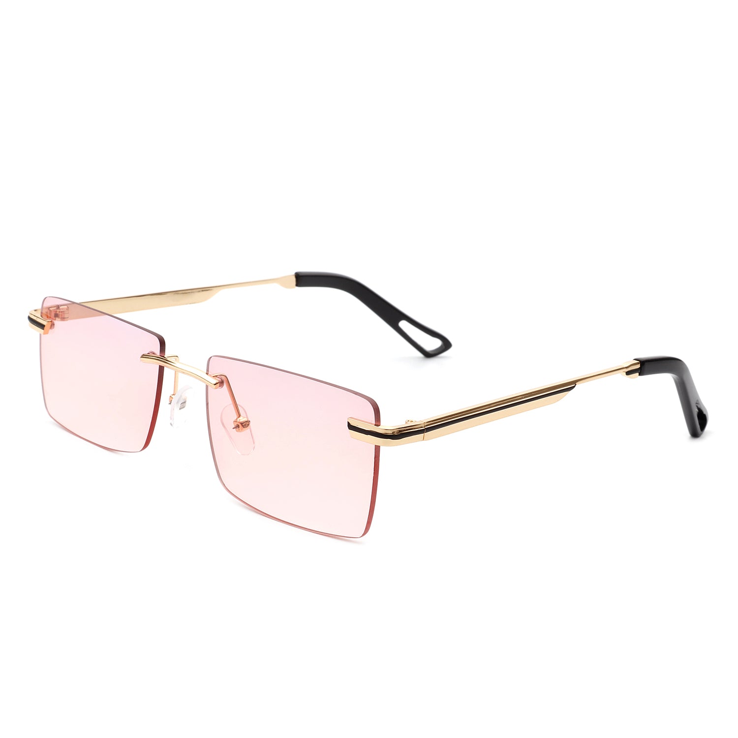 Vibrante Rectangle Rimless Retro Tinted Fashion Flat Top Sunglasses with metal frame and tinted lenses.