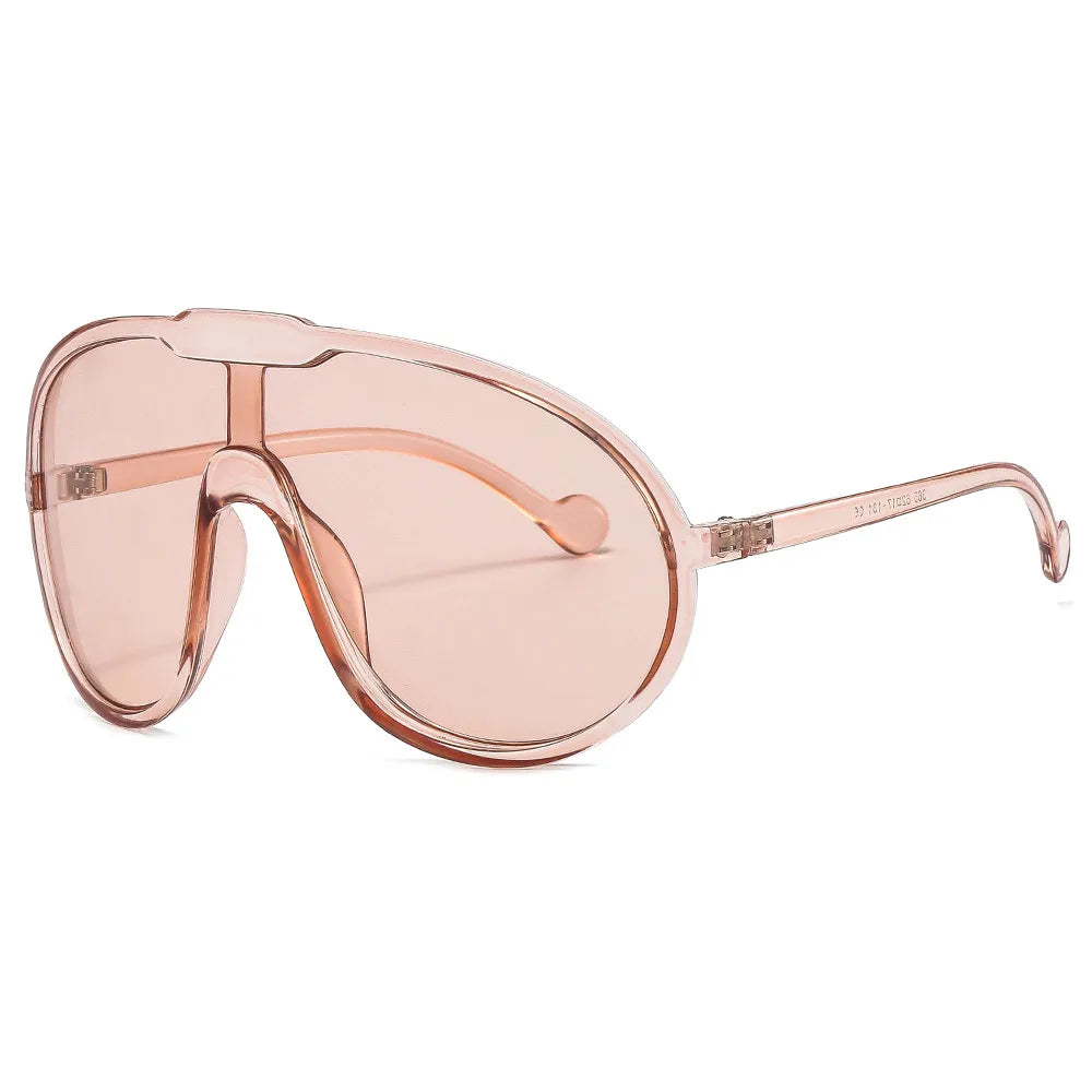 Vintage One Piece Champagne Sunglasses with a stylish shield design, featuring a durable plastic frame and UV400 lenses for eye protection.
