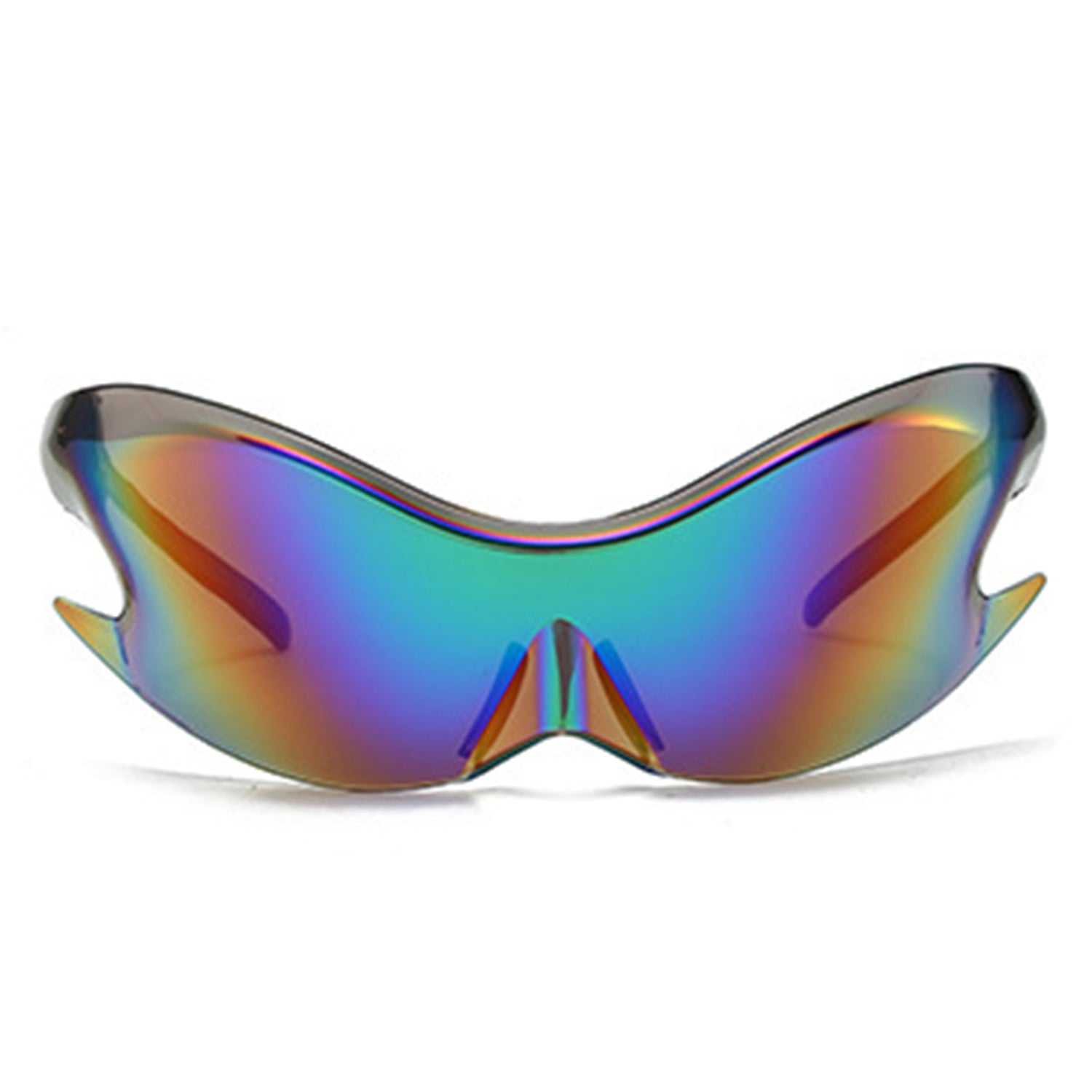 Whiestan Futuristic Mirrored Sleek Wrap Around Sports Sunglasses showcasing a stylish design with a reflective lens and a lightweight plastic frame.