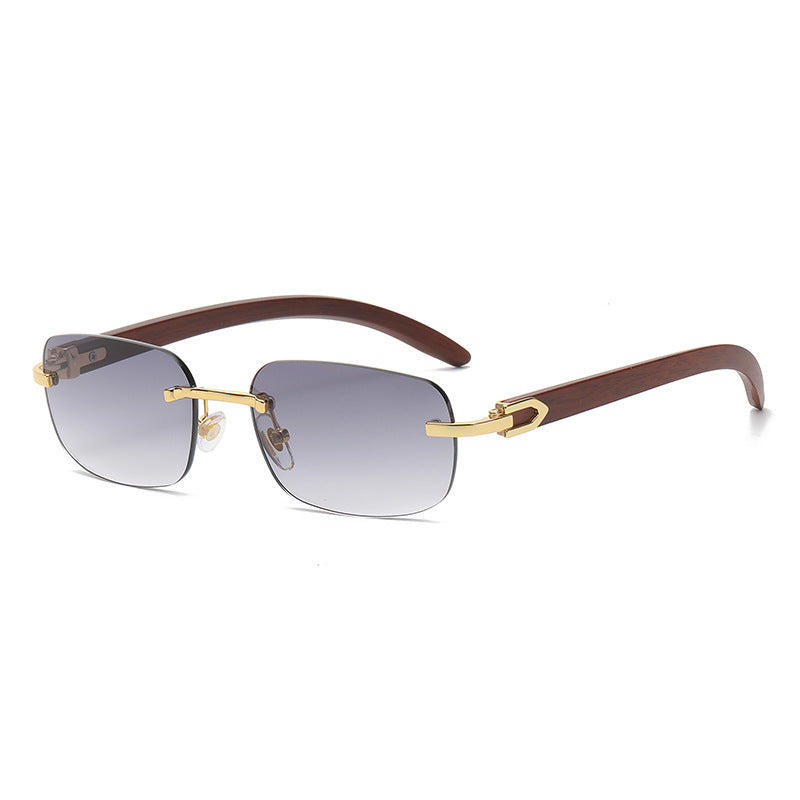 Stylish Wooden Grain Mirror Leg Metallic Sunglasses with a gold frame and black lenses, perfect for men and women.