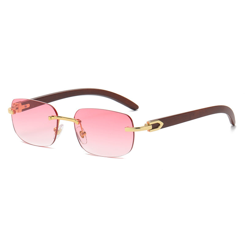 Stylish Wooden Grain Mirror Leg Metallic Sunglasses with a gold frame and black lenses, perfect for men and women.