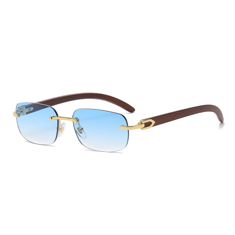 Stylish Wooden Grain Mirror Leg Metallic Sunglasses with a gold frame and black lenses, perfect for men and women.