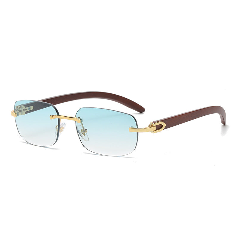 Stylish Wooden Grain Mirror Leg Metallic Sunglasses with a gold frame and black lenses, perfect for men and women.
