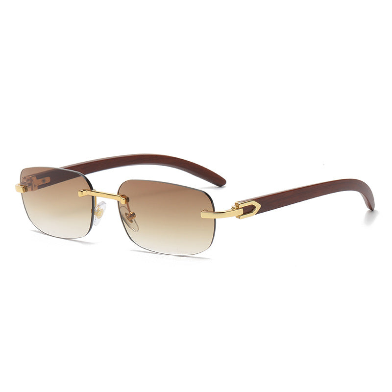 Stylish Wooden Grain Mirror Leg Metallic Sunglasses with a gold frame and black lenses, perfect for men and women.