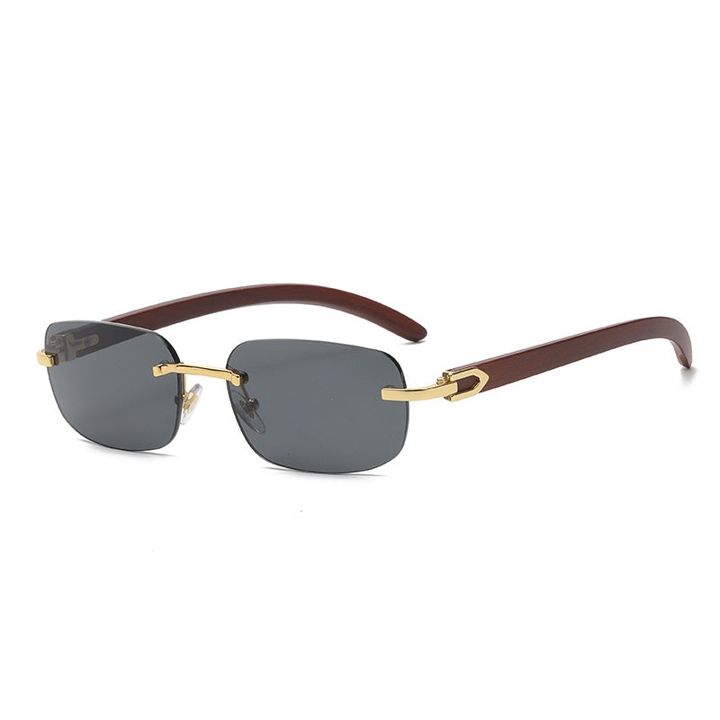 Stylish Wooden Grain Mirror Leg Metallic Sunglasses with a gold frame and black lenses, perfect for men and women.
