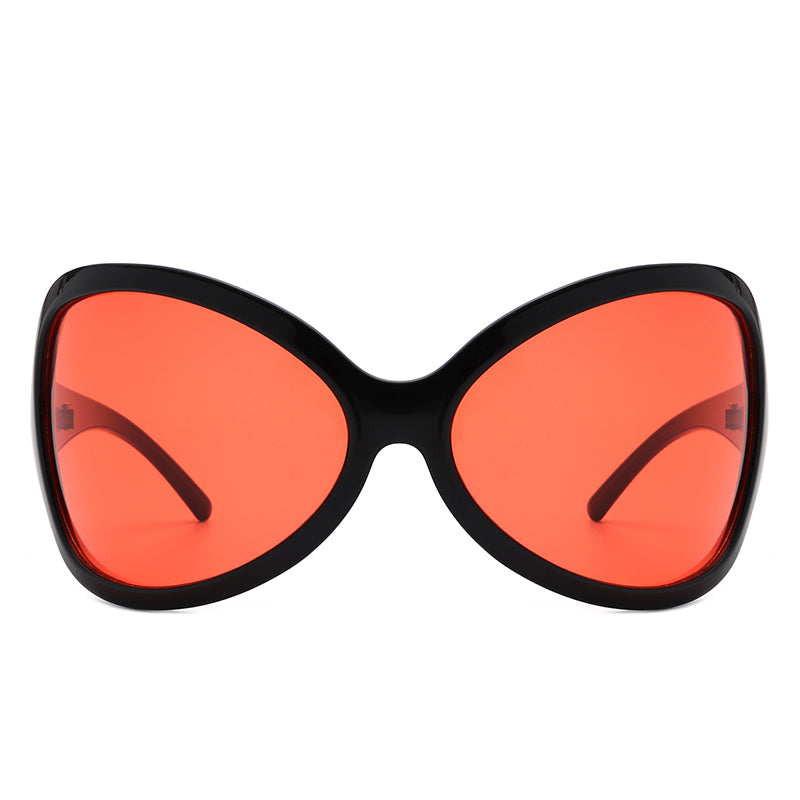 A pair of oversized oval sunglasses in a stylish Y2K design, featuring a wrap-around frame for comfort and UV protection.