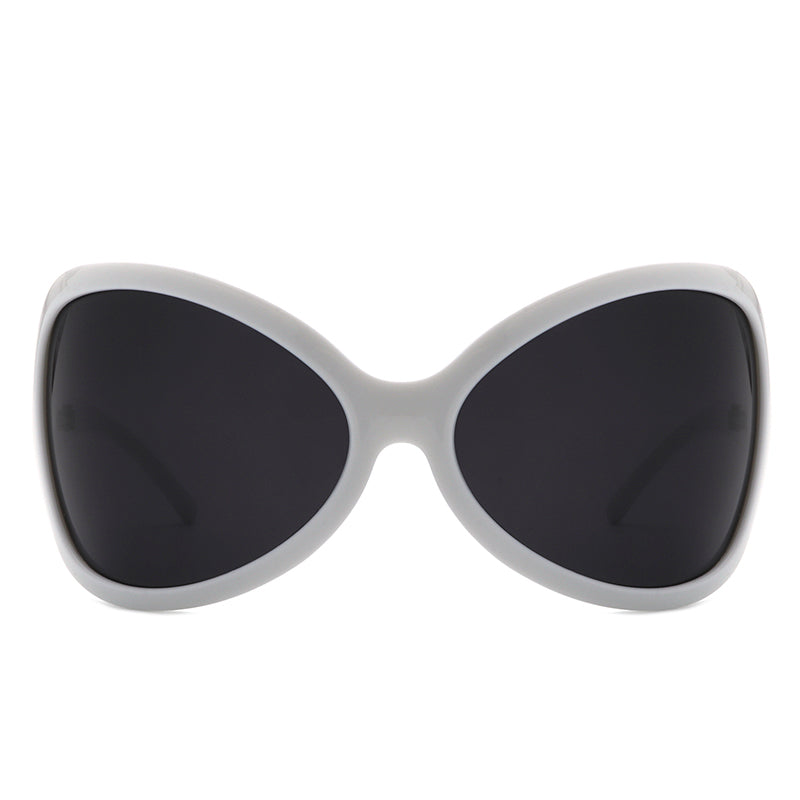 A pair of oversized oval sunglasses in a stylish Y2K design, featuring a wrap-around frame for comfort and UV protection.