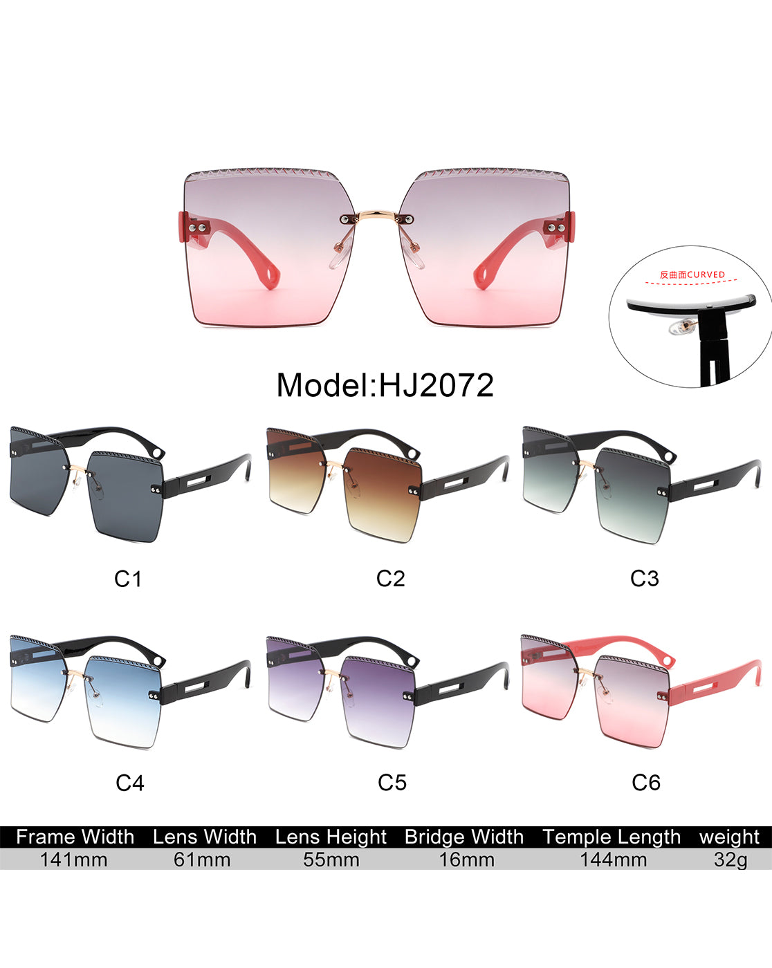 Zephyr oversized tinted curved lens square fashion sunglasses with a stylish design, showcasing their unique curvature and large lenses.