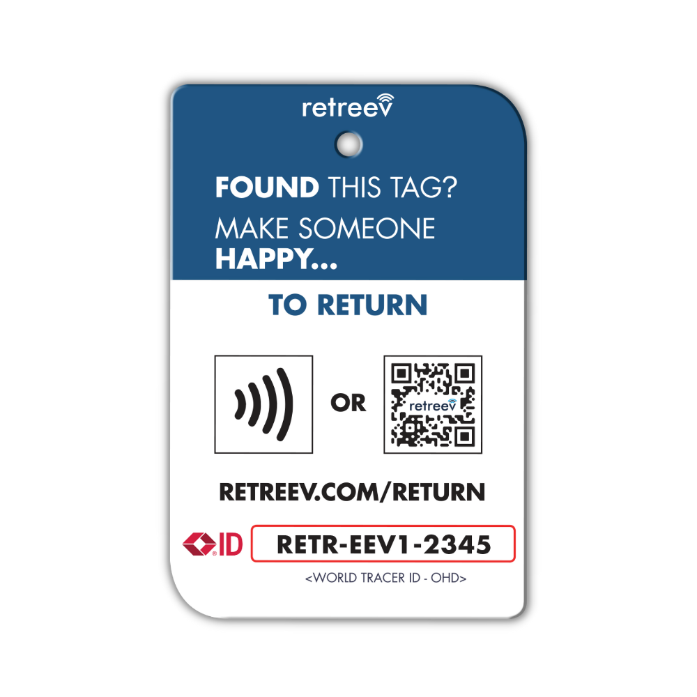 Retreev SMART Tag attached to a stylish bag, showcasing its durable stainless steel design and secure attachment.