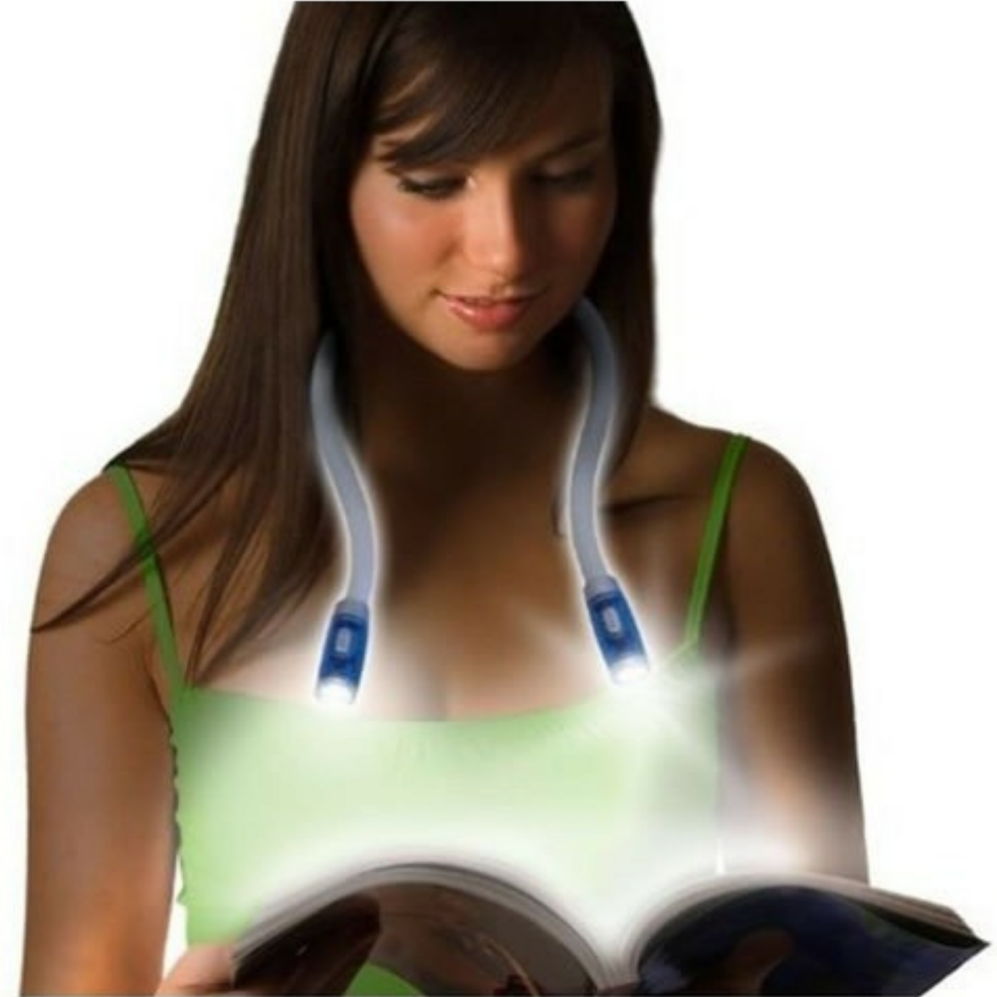 Hands-Free LED Flexible Neck Light worn around the neck, showcasing its flexible design and bright LED lights.