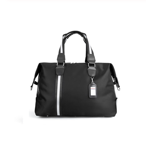 High Quality Business Luggage Waterproof Duffel Bag for Men in sleek black nylon, featuring a soft handle and multiple internal pockets for organization.