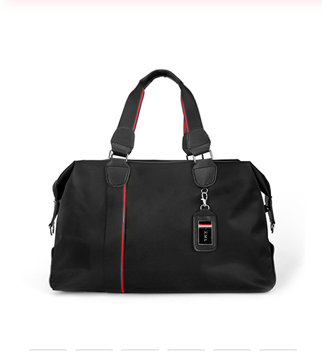 High Quality Business Luggage Waterproof Duffel Bag for Men in sleek black nylon, featuring a soft handle and multiple internal pockets for organization.
