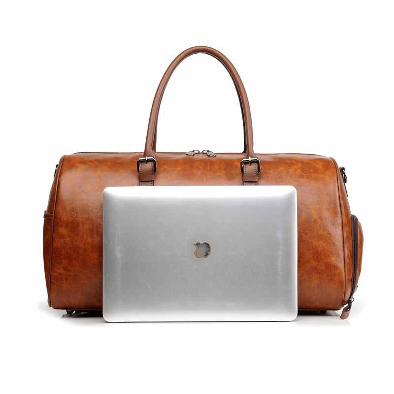 High Quality Fashion Sports Duffel Bag in PU leather, featuring multiple pockets and a stylish design, suitable for unisex use.