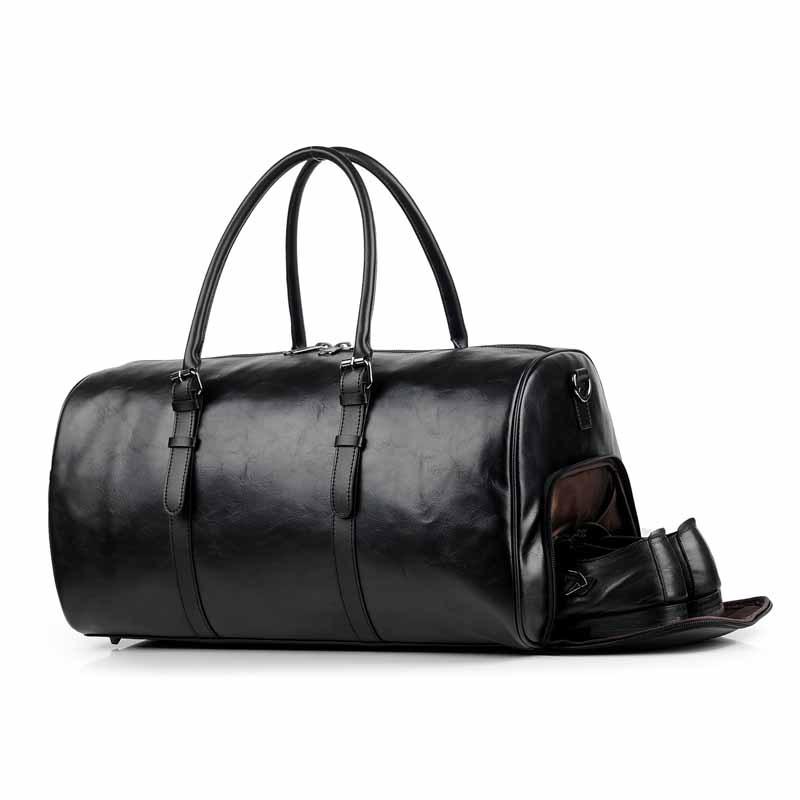 High Quality Fashion Sports Duffel Bag in PU leather, featuring multiple pockets and a stylish design, suitable for unisex use.