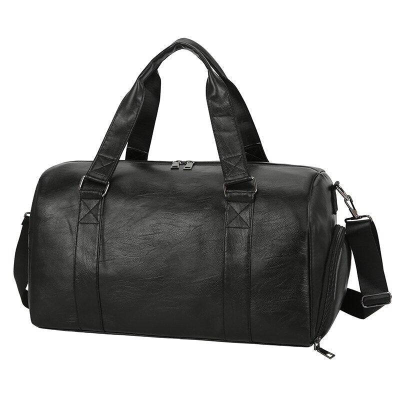 Large Capacity Retro PU Leather Dry Wet Travel Duffel Bag in a stylish design, showcasing its spacious interior and durable material.