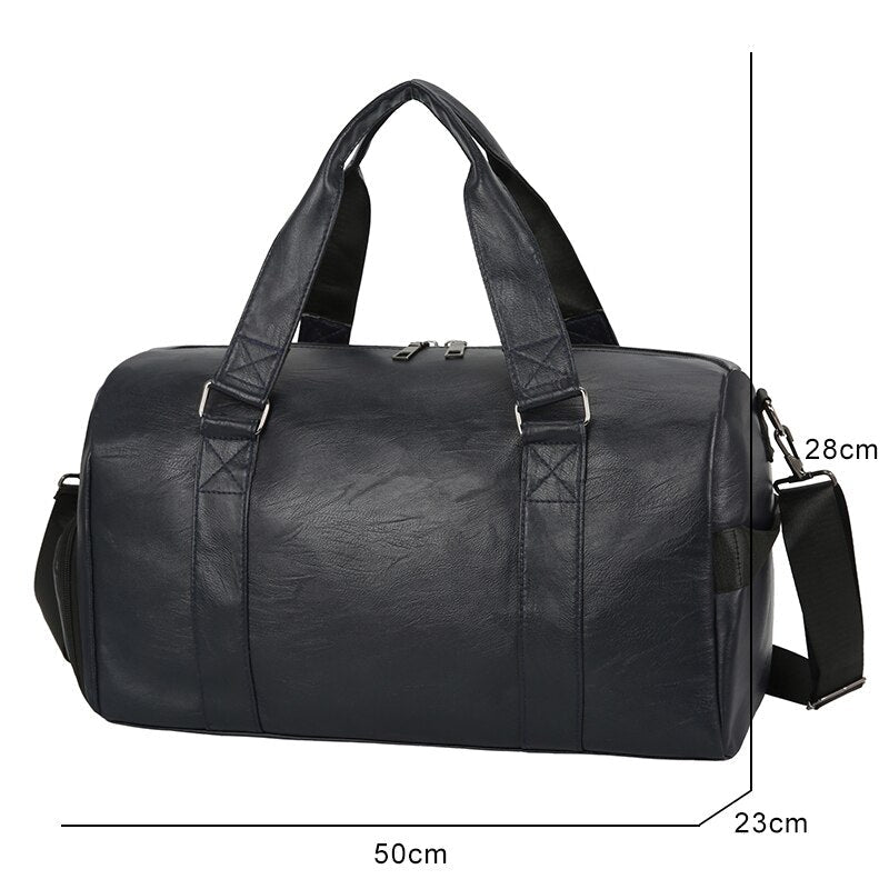 Large Capacity Retro PU Leather Dry Wet Travel Duffel Bag in a stylish design, showcasing its spacious interior and durable material.