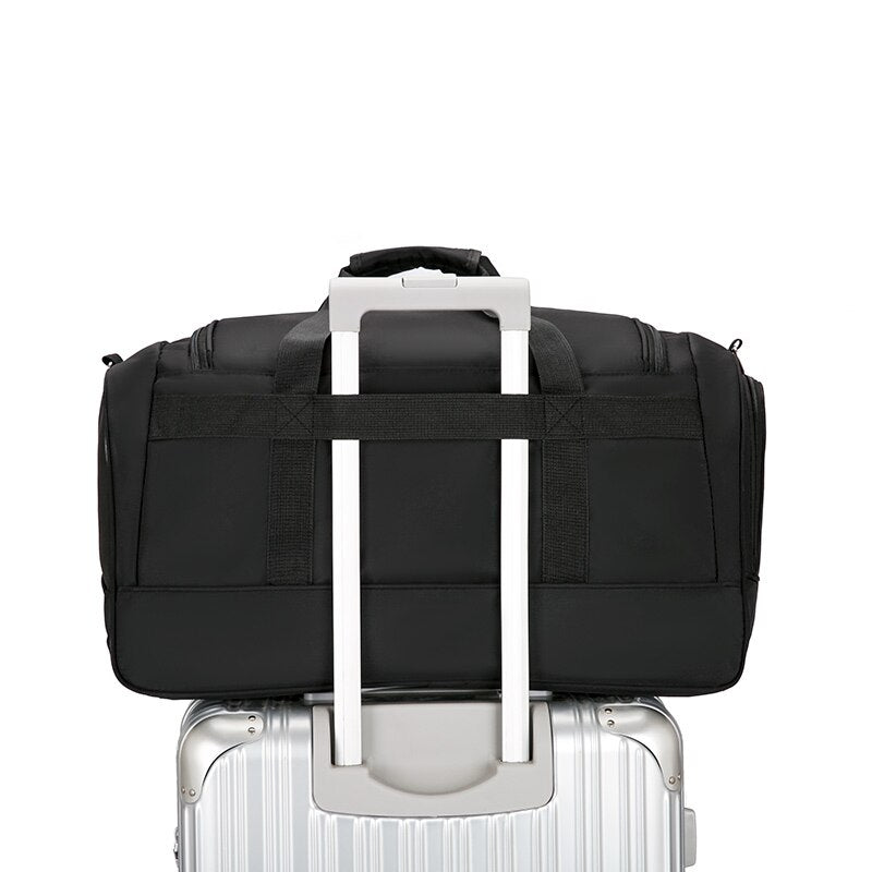 Oxford Cloth Waterproof Men Travel Bag in solid color, showcasing its large capacity and zipper closure, ideal for travel and business use.