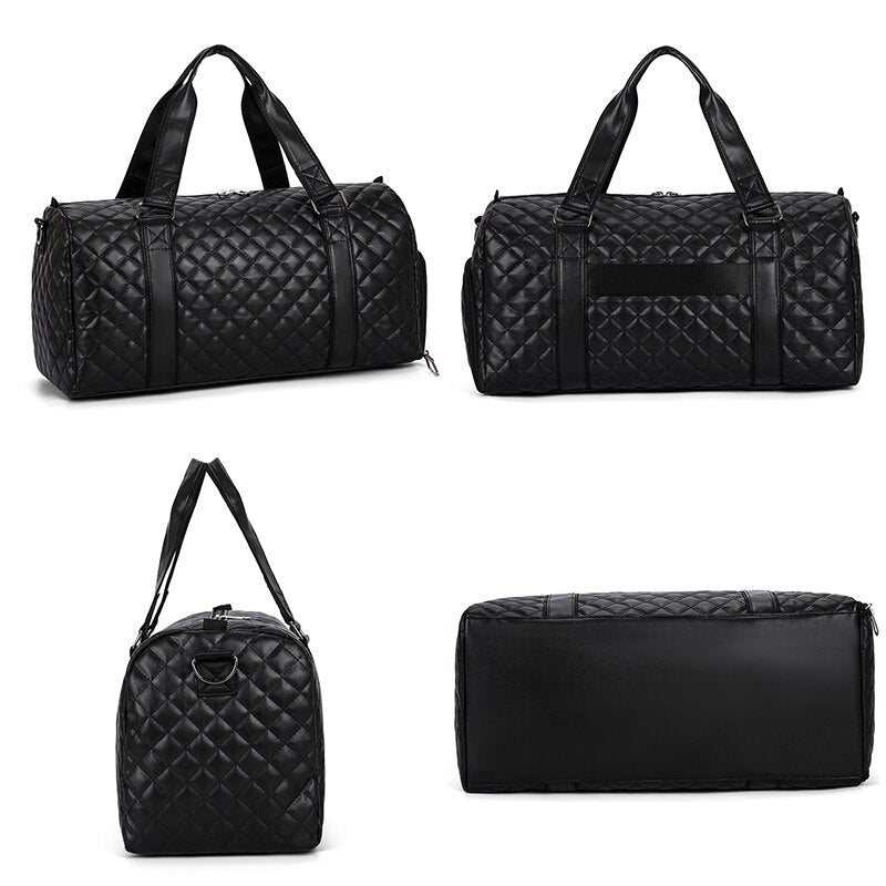 PU Leather Men's Fitness Travel Bag in black, featuring a large capacity and soft handle, ideal for travel and fitness.