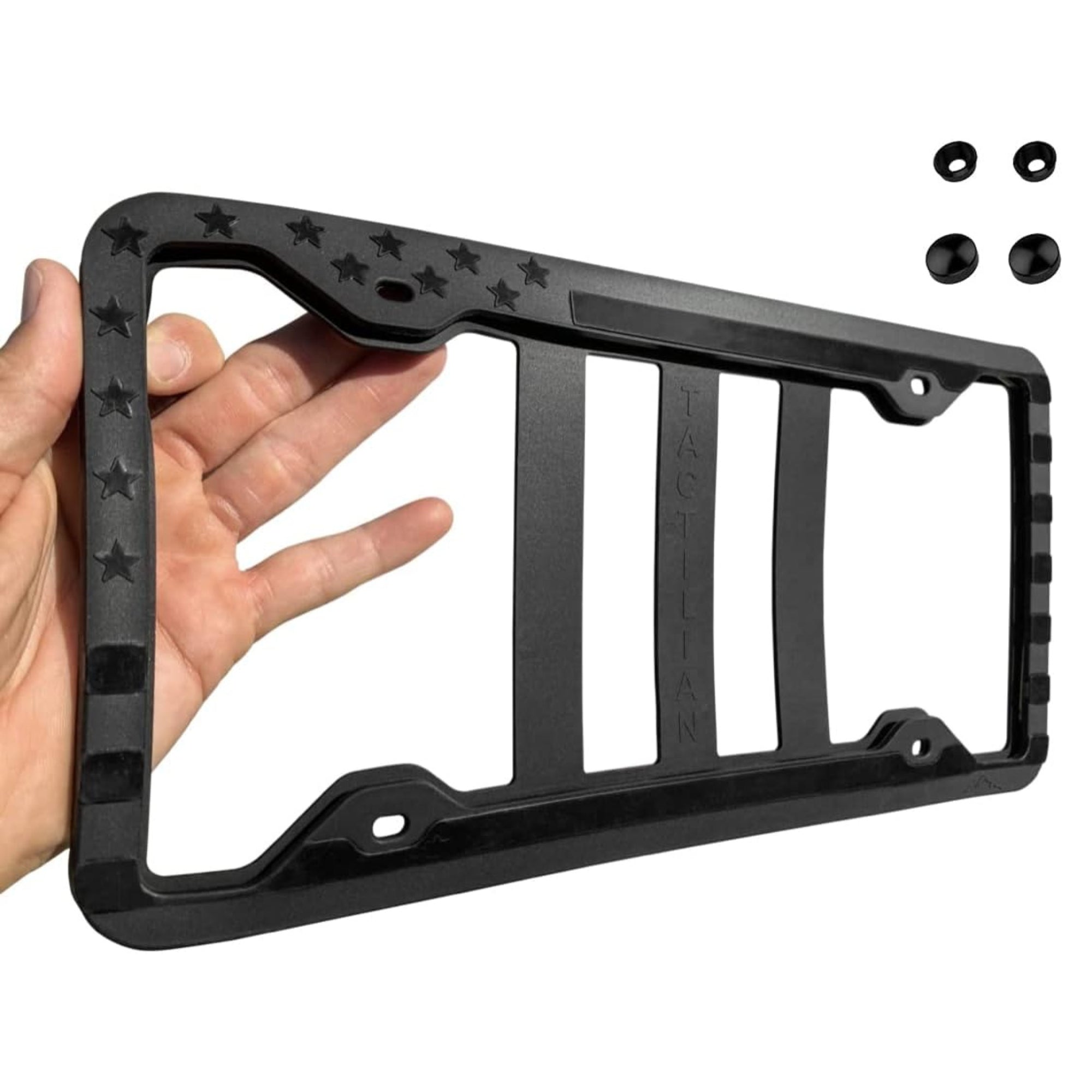 Tactilian Original Silicone American Flag License Plate Frame Holder showcasing vibrant colors and durable design.