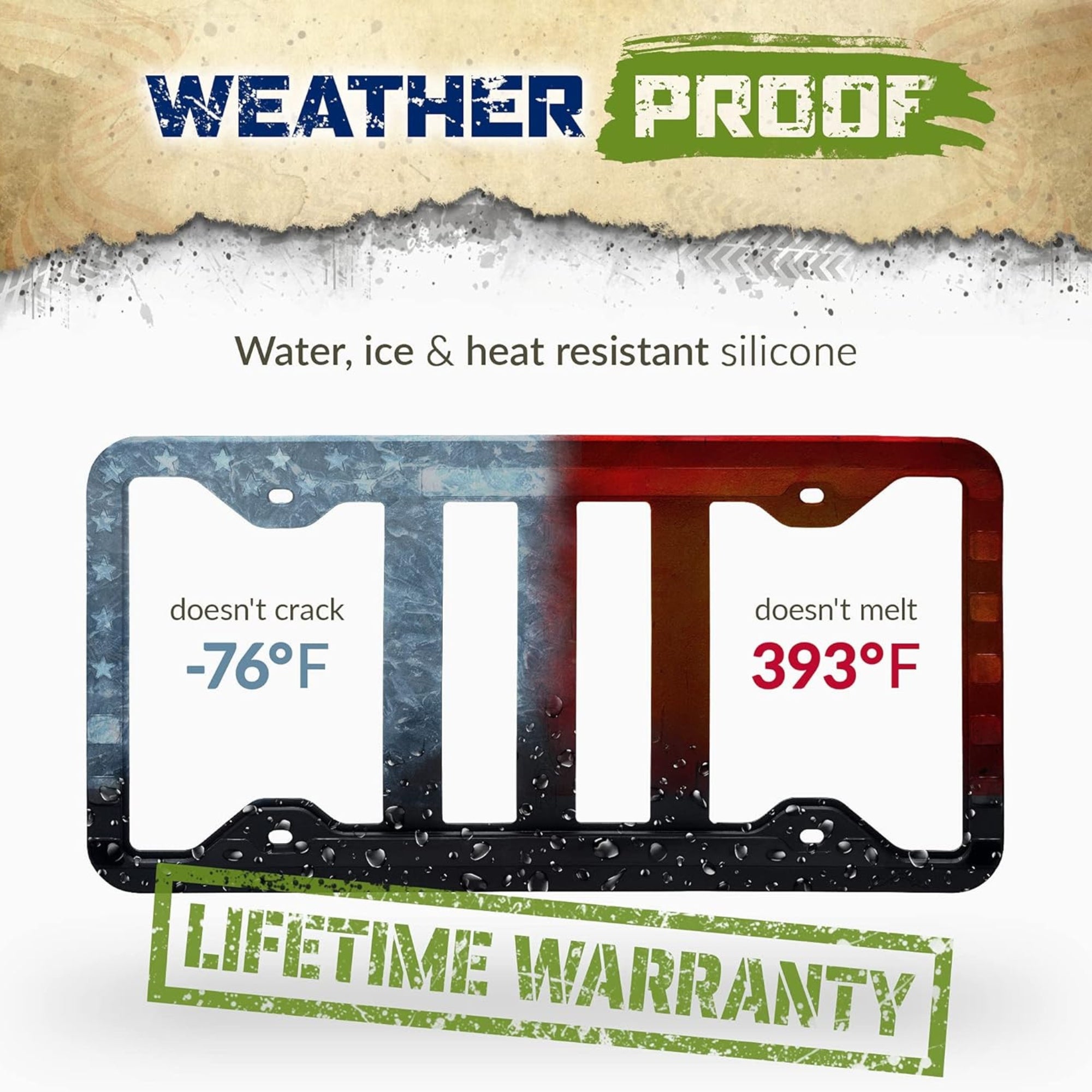 Tactilian Original Silicone American Flag License Plate Frame Holder showcasing vibrant colors and durable design.